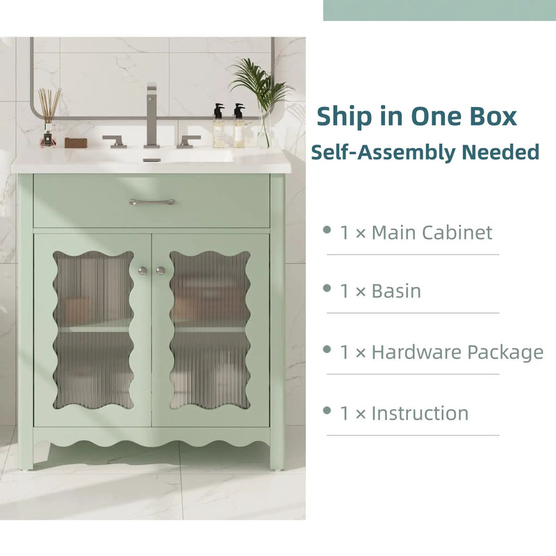 30 Inches Bathroom Vanity with Tempered Glass by HouseOfZazla