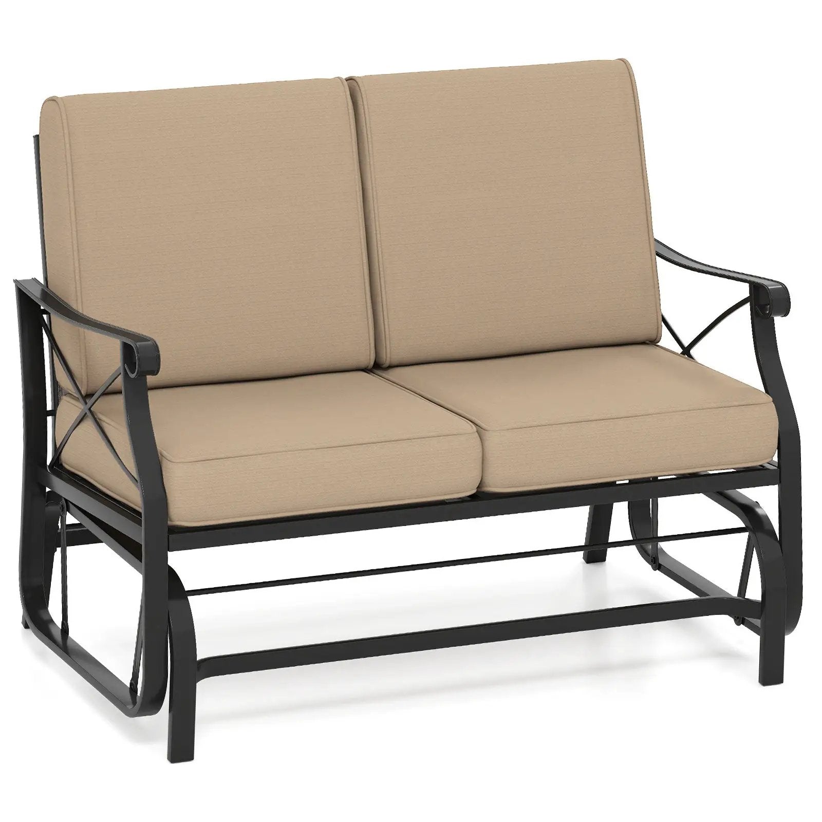 Outdoor 2-Person Glider Rocking Chair Loveseat with Thick Cushions and Metal Frame-Brown by DirectDeals