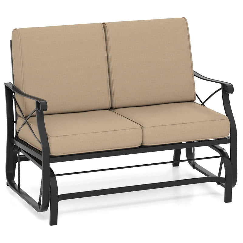 Outdoor 2-Person Glider Rocking Chair Loveseat with Thick Cushions and Metal Frame-Brown by DirectDeals
