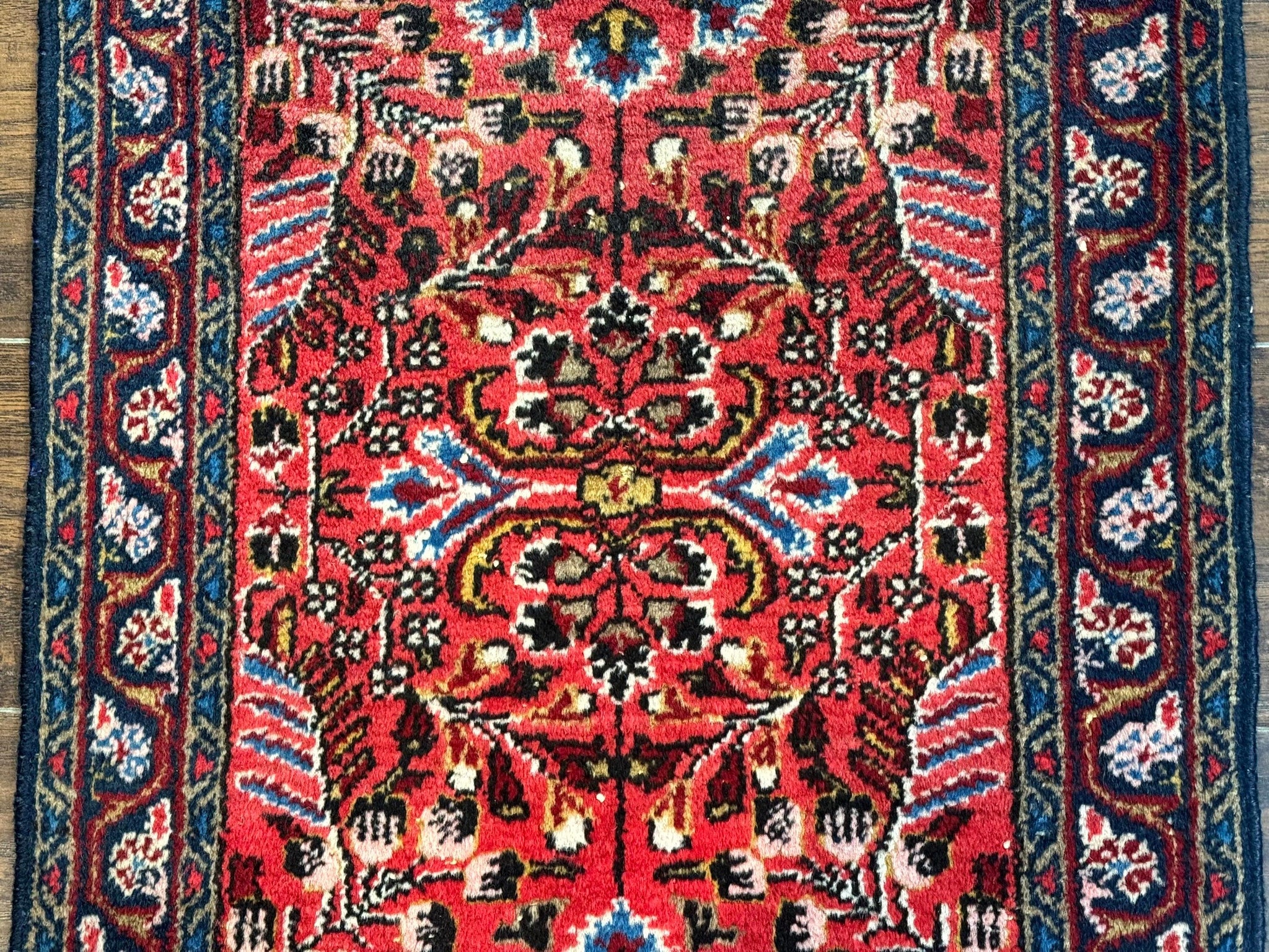 Small Antique Persian Tribal Rug 2x3, Red, Floral, Handmade, Hamadan Rug by Jewel Rugs