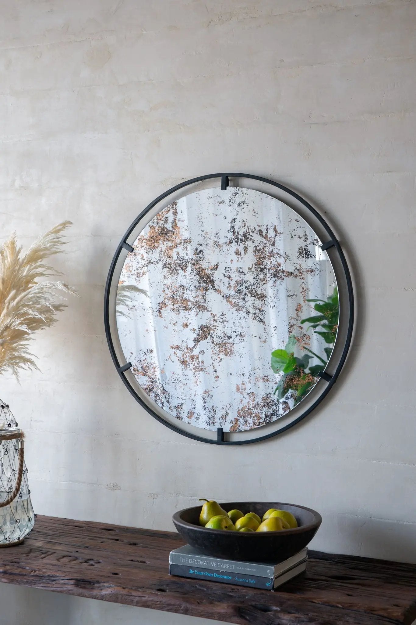 Theodor - Mirror With Industrial Design Round Mirror With Metal Frame For Wall Decor & Entryway Console Lean Against Wall - Black by Unique Piece Furniture