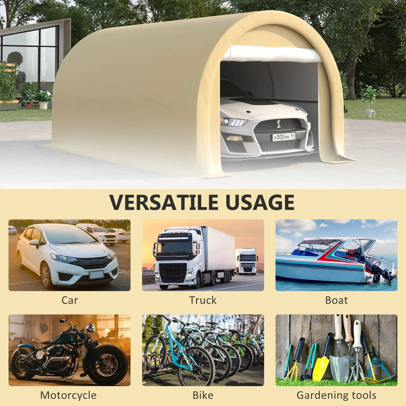 Outsunny - 10' x 16' Carport, Heavy Duty Portable Garage Storage Tent With Large Zippered Door, Anti-Uv Pe Canopy Cover For Car, Truck, Boat, Motorcycle, Bike, Garden Tools, Outdoor Work by Unique Piece Furniture