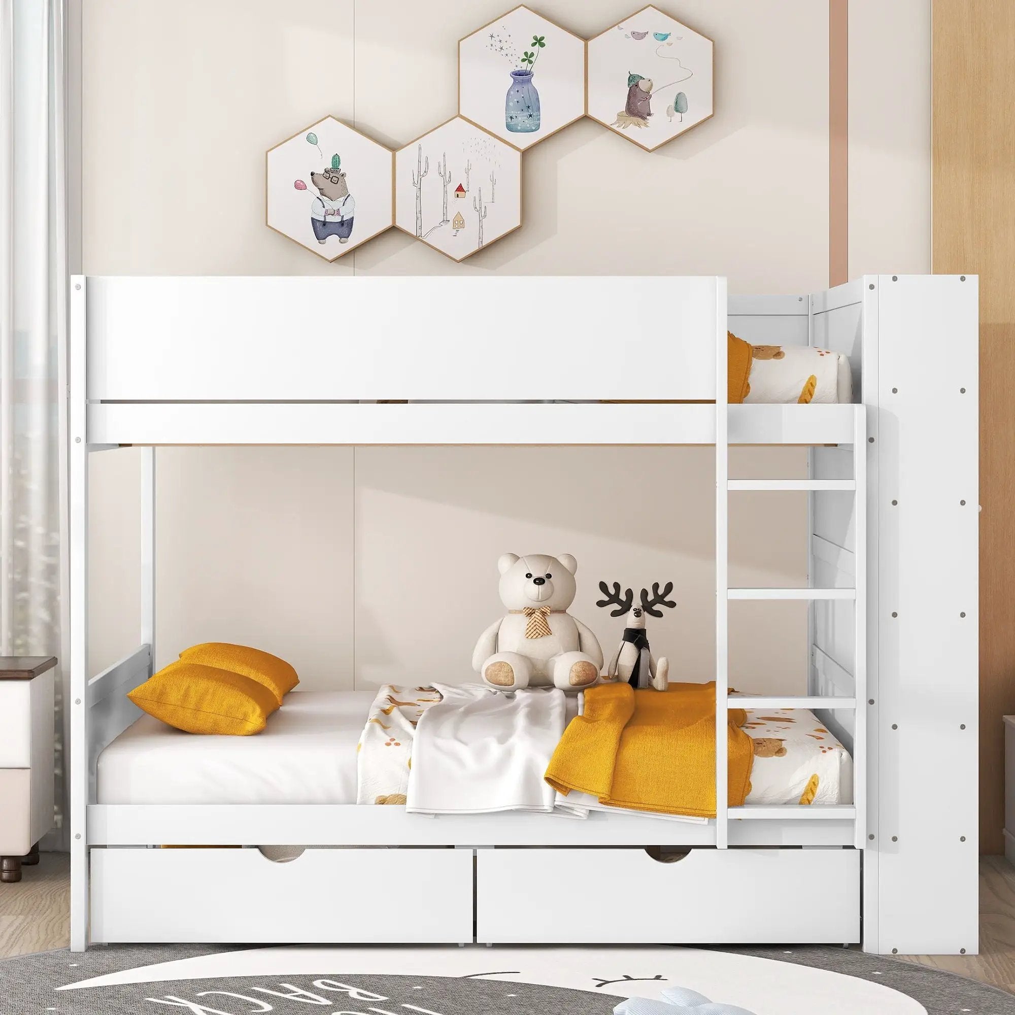 Bunk Bed With 2 Drawers And Multi Layer Cabinet