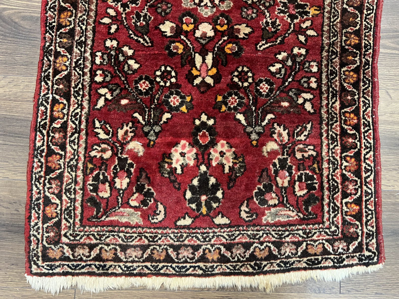 Small Persian Sarouk Rug 2x4 ft, Allover Floral Pattern, Red Black Cream, Hand Knotted Wool Traditional Oriental Carpet, Antique Persian Rug 2 x 4 by Jewel Rugs