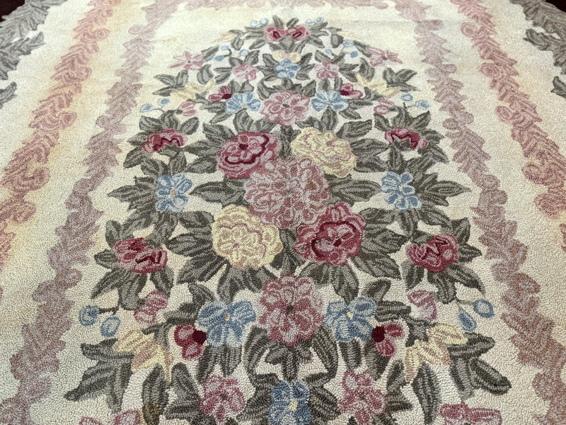 American Hand Hooked Rug 9x12, Vintage Aubusson Carpet, Wool by Jewel Rugs