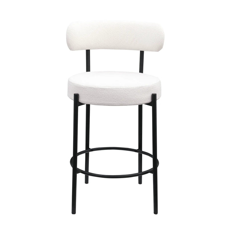 Modern Sherpa Counter Height Stools, Uphsoltered Seat Height Barstools With Brushed Brass Metal Legs Round Low Back Kitchen Stools With Footrest For Dining Room (Set of 2) by Unique Piece Furniture