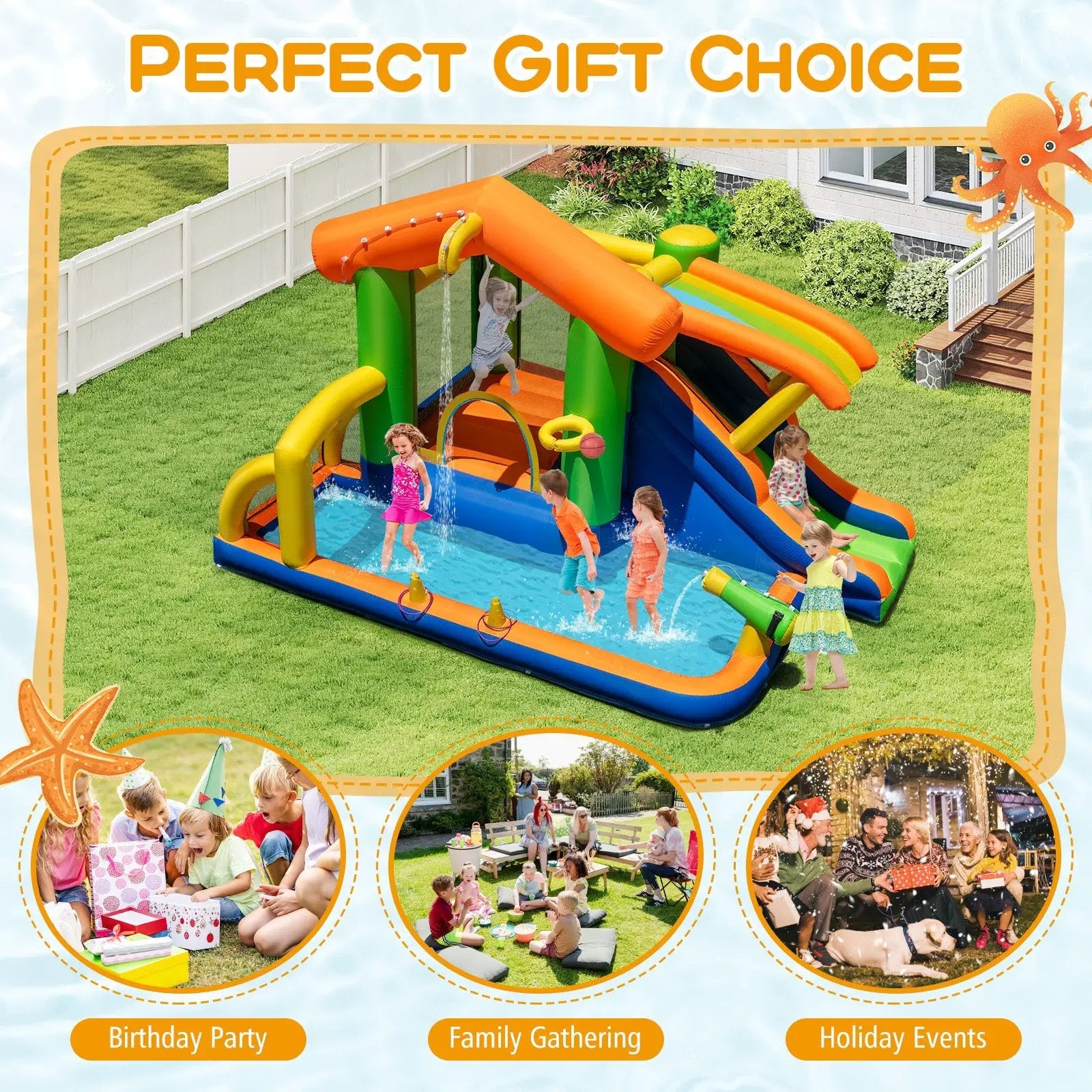 8-in-1 Jumping Castle with Slide and 480W Blower by DirectDeals