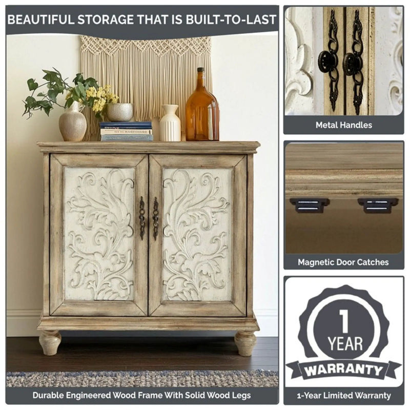 Driscoll - 2 Door Cabinet With Floral Design - Reclaimed Natural by HouseOfZazla