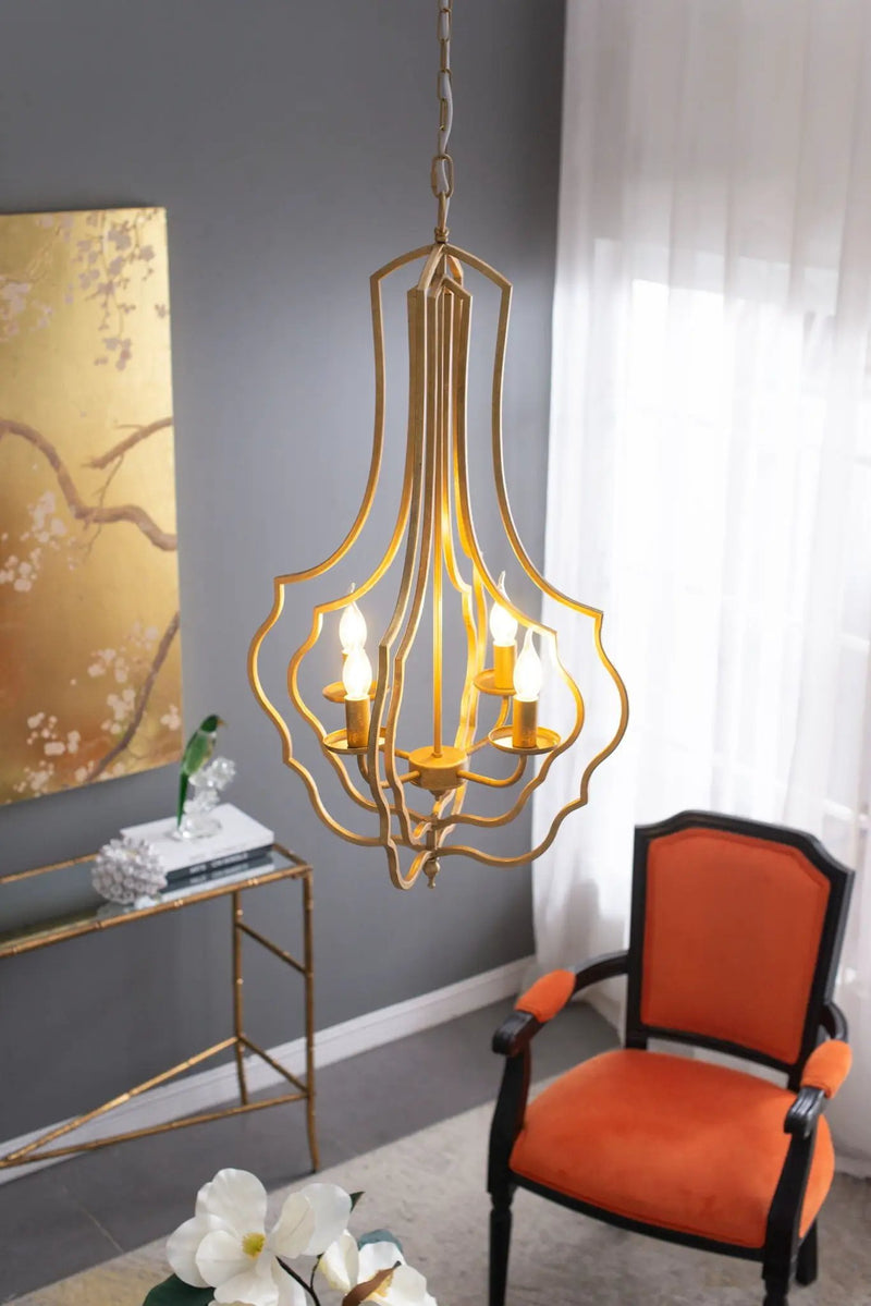 4 Light Chandelier, Hanging Light Fixture With Adjustable Chain For Kitchen, Bulb Not Included - Gold by HouseOfZazla