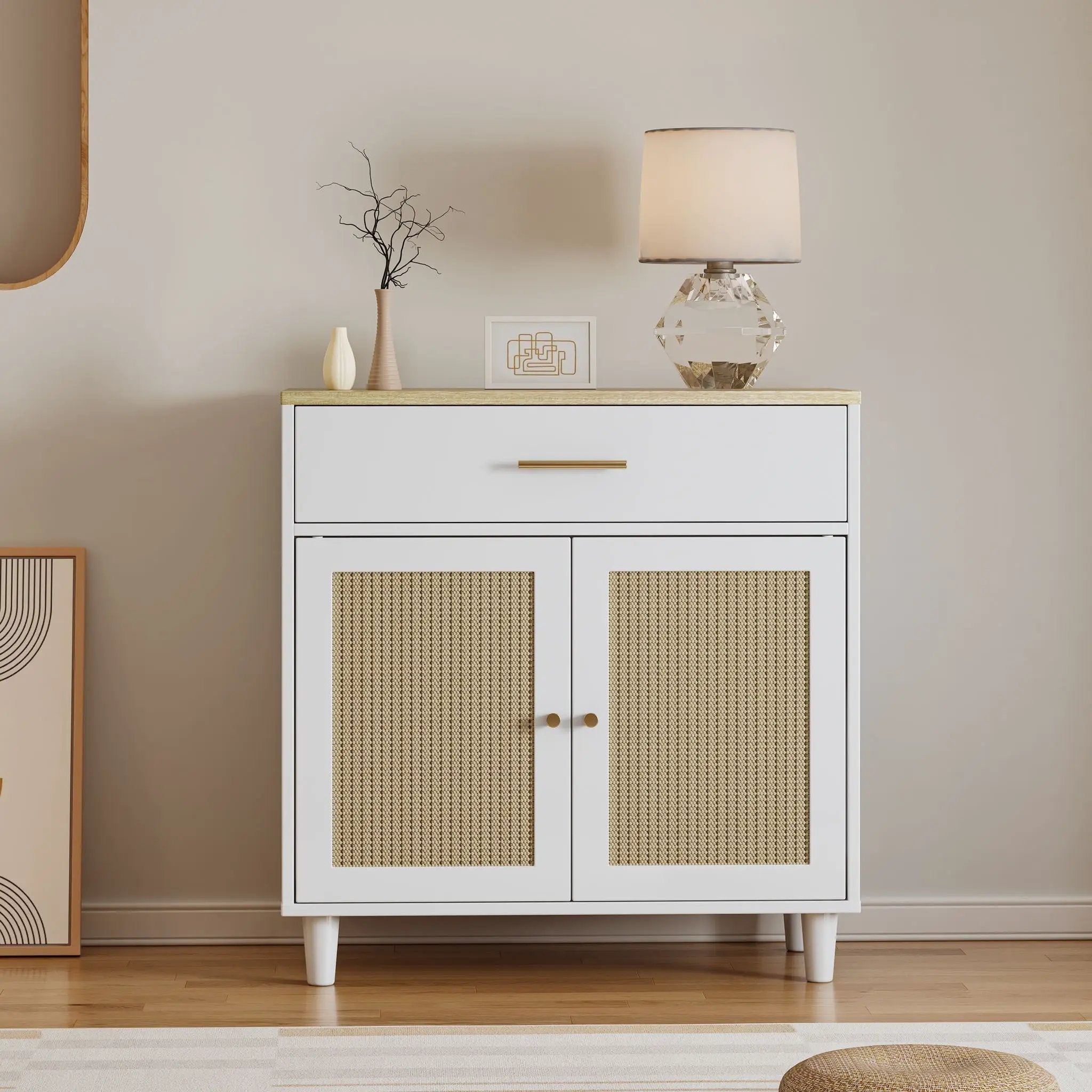 Cat Litter Box Enclosure With Scratch Pad, Hidden Litter Box Furniture, Wooden Pet House Sideboard, Storage Cabinet, Fit Most Cat And Litter Box, For Living Room Bedroom Office - White / Light Brown by HouseOfZazla