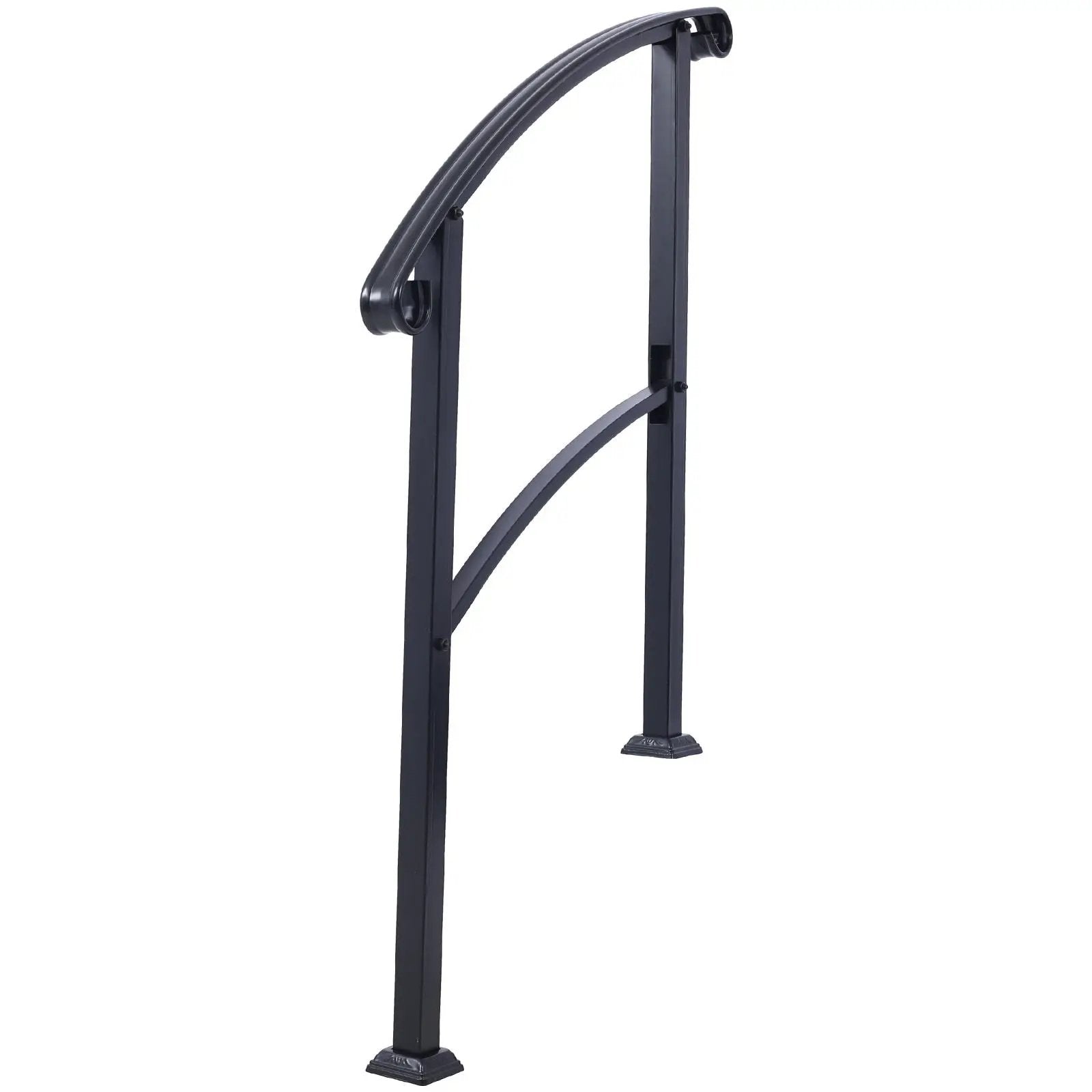 Handrails For Outdoor Steps, Fit 1 Or 3 Steps Outdoor Stair Railing, Flexible Front Porch Hand Rail, Transitional Handrails For Concrete Steps Or Wooden Stairs - Black by HouseOfZazla