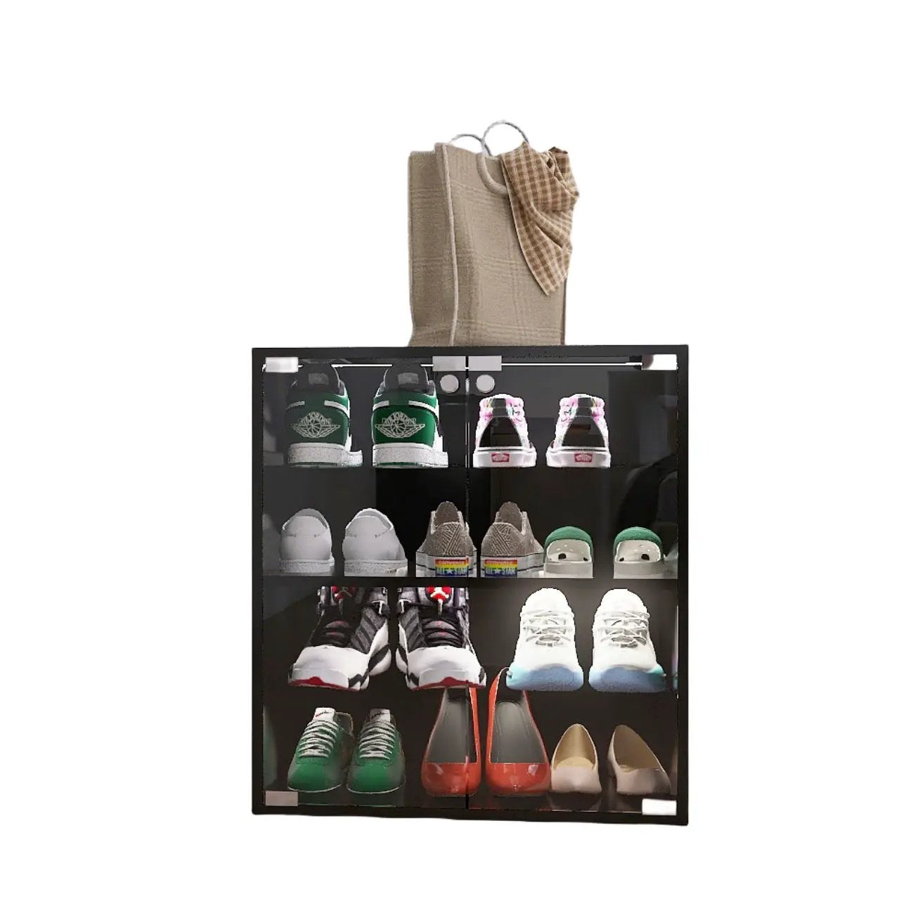 4 Layers Shoe Cabinet With Glass Door And Glass Layer Shoes Display Cabinet With LED Light Bluetooth Control - Black by HouseOfZazla