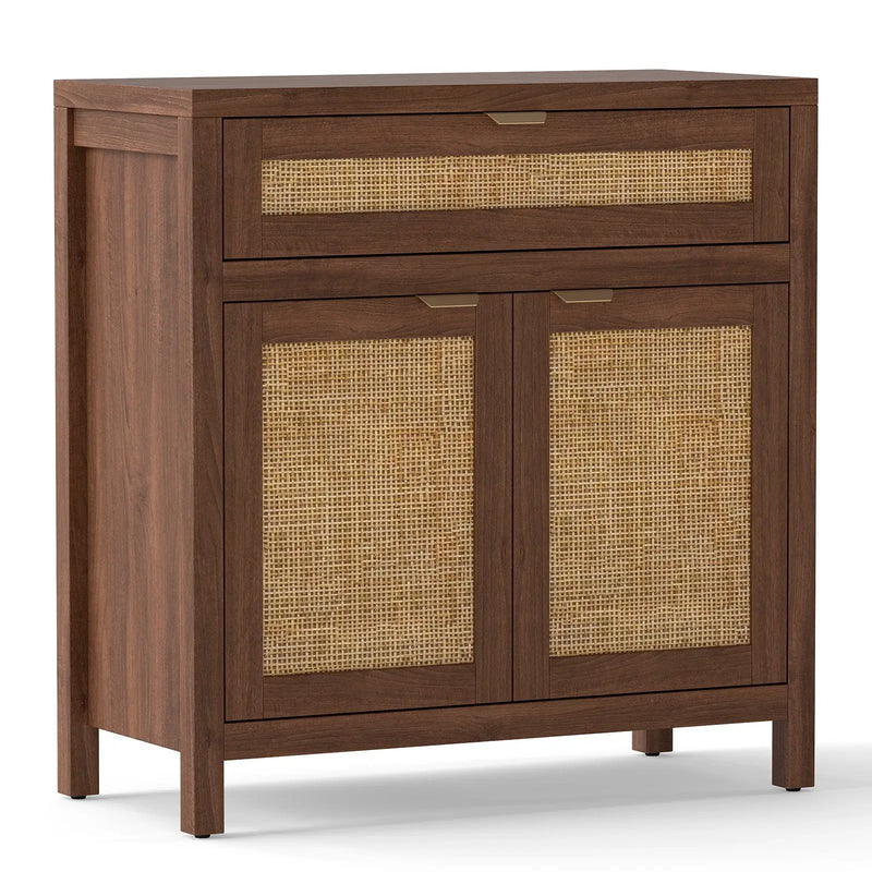 Sideboard Storage Cabinet with Rattan Doors and Drawer-Brown by DirectDeals