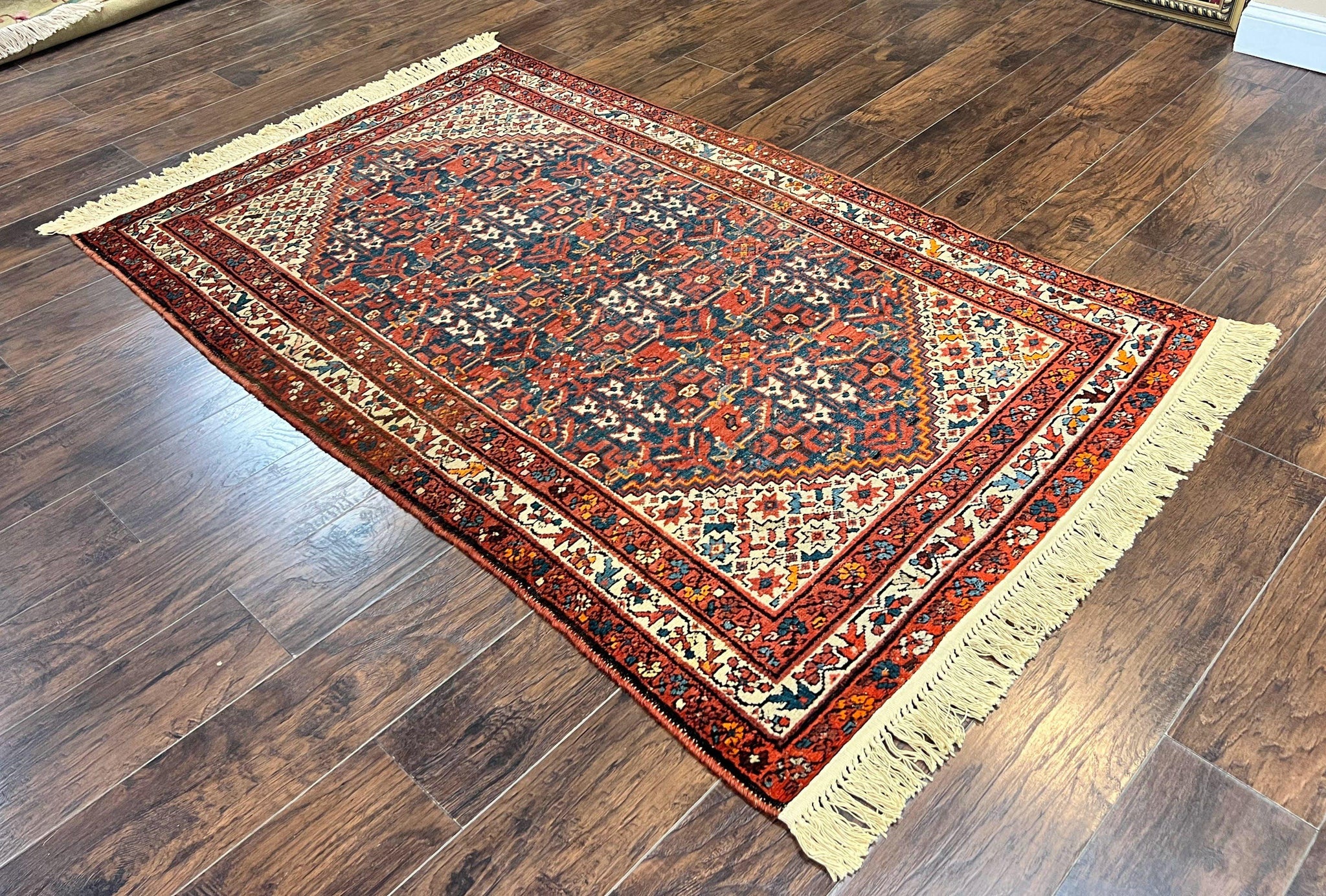 Persian Malayer Rug 4x7, Tribal Rug, Geometric, Antique Oriental Carpet, Red Blue Cream, Boho Rug, Hand Knotted Wool Rug by Jewel Rugs