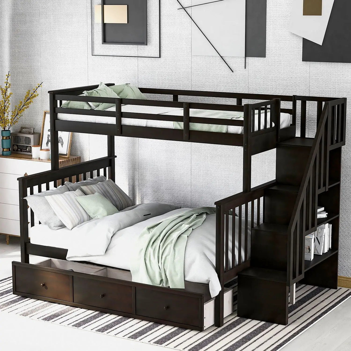 Stairway Bunk Bed With Storage And Guard Rail For Bedroom by Unique Piece Furniture