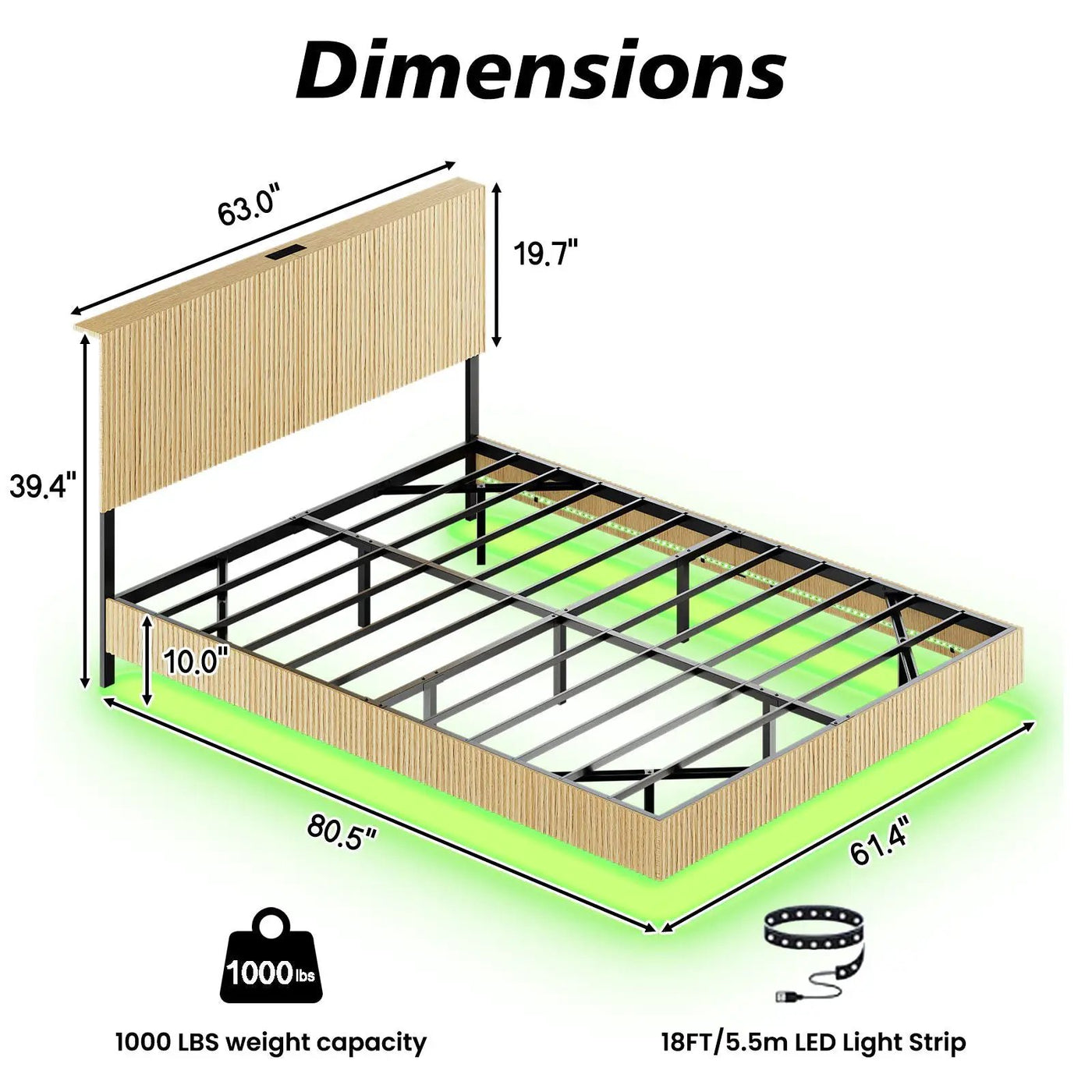 Floating Bedstead With Charging Station And LED Lights by Unique Piece Furniture
