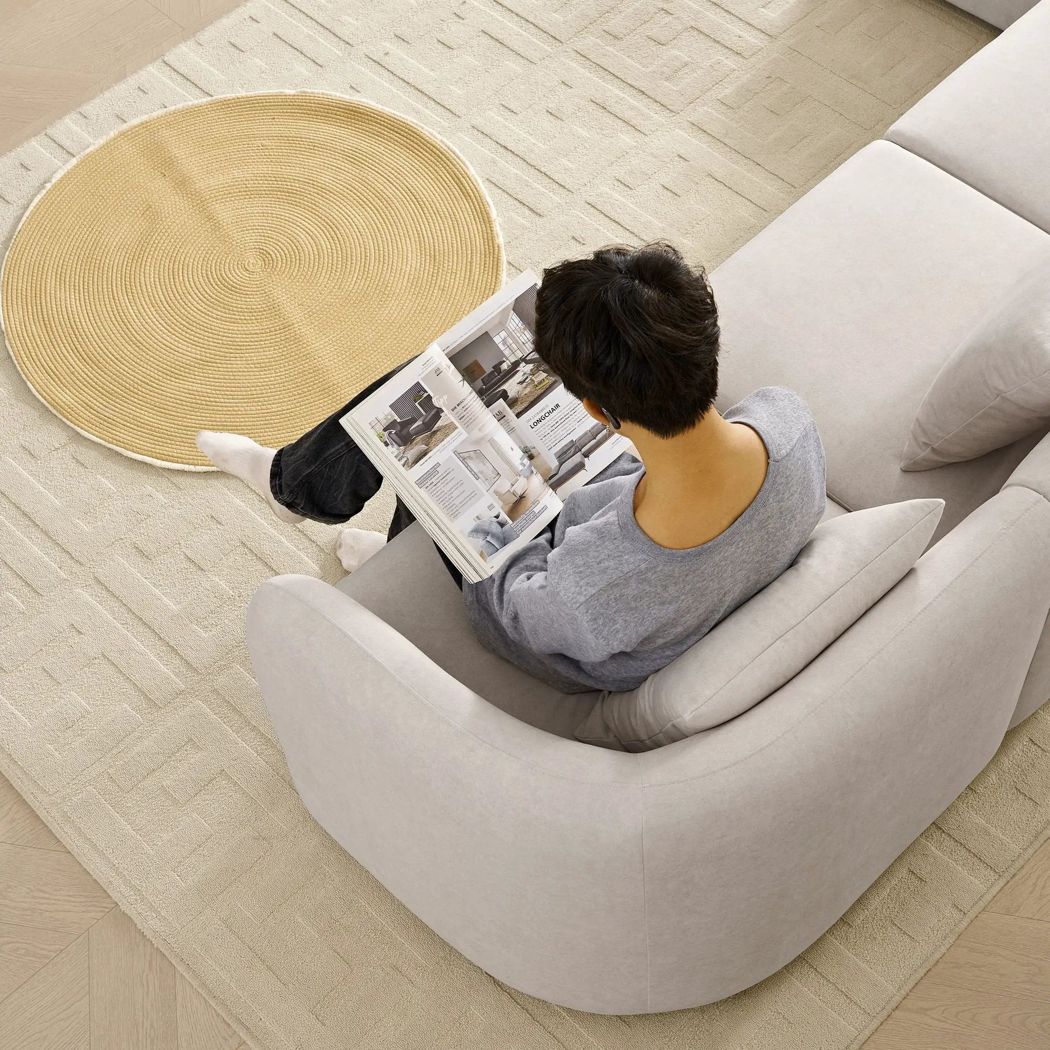 L-Shaped Modular Sectional Sofa With Ottoman, Living Room Furniture Set - Beige by HouseOfZazla