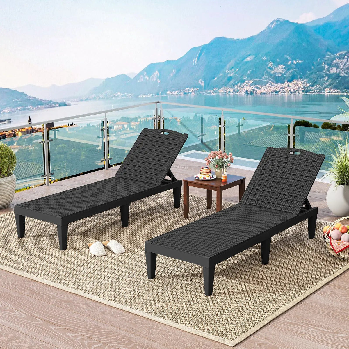 Outdoor PP Chaise Lounge Chairs Set of 2 with 4-Position Adjustable Backrests, photo 2 of 16