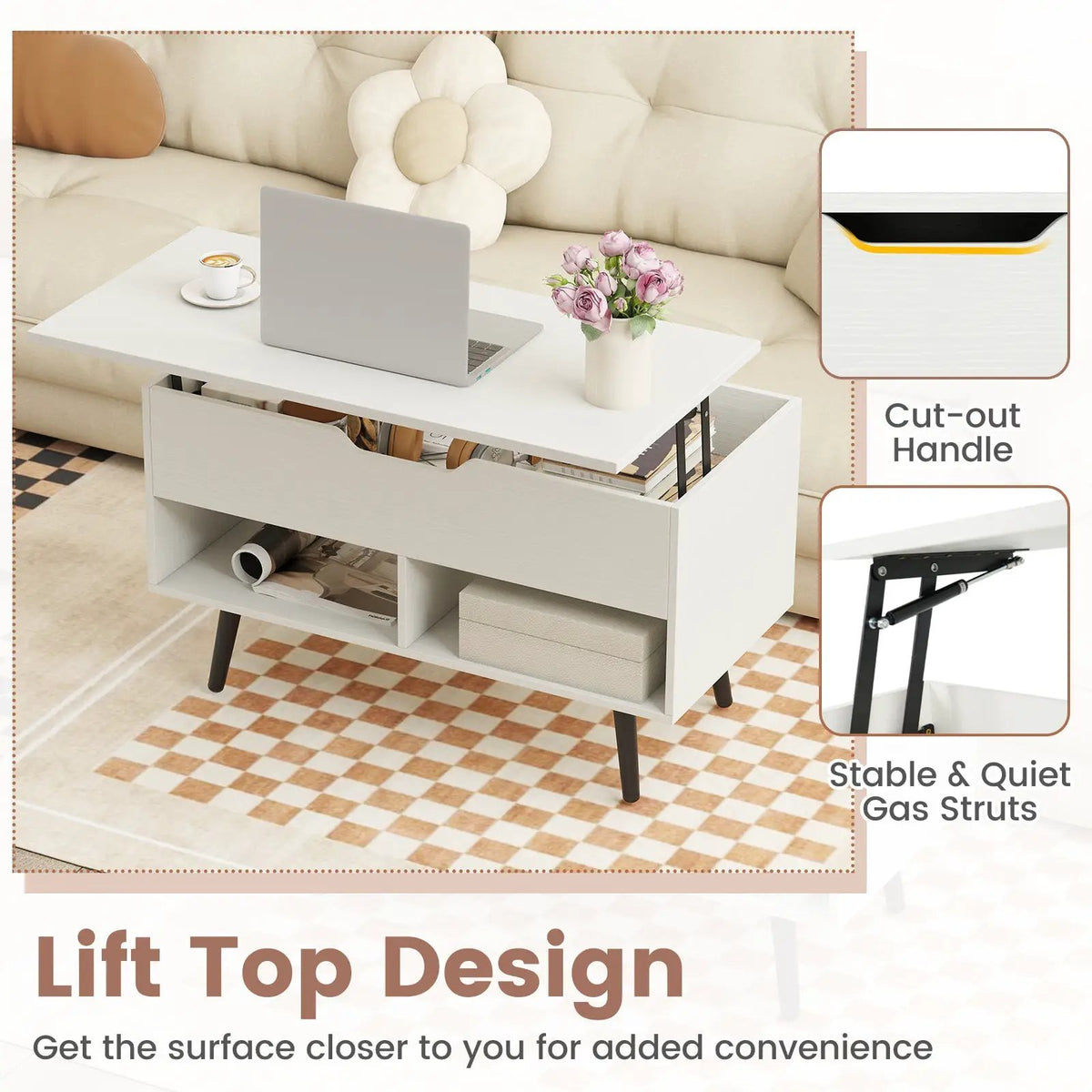 31.5 Inch Lift-Top Coffee Table with Hidden Storage and 2 Open Shelves, photo 36 of 40