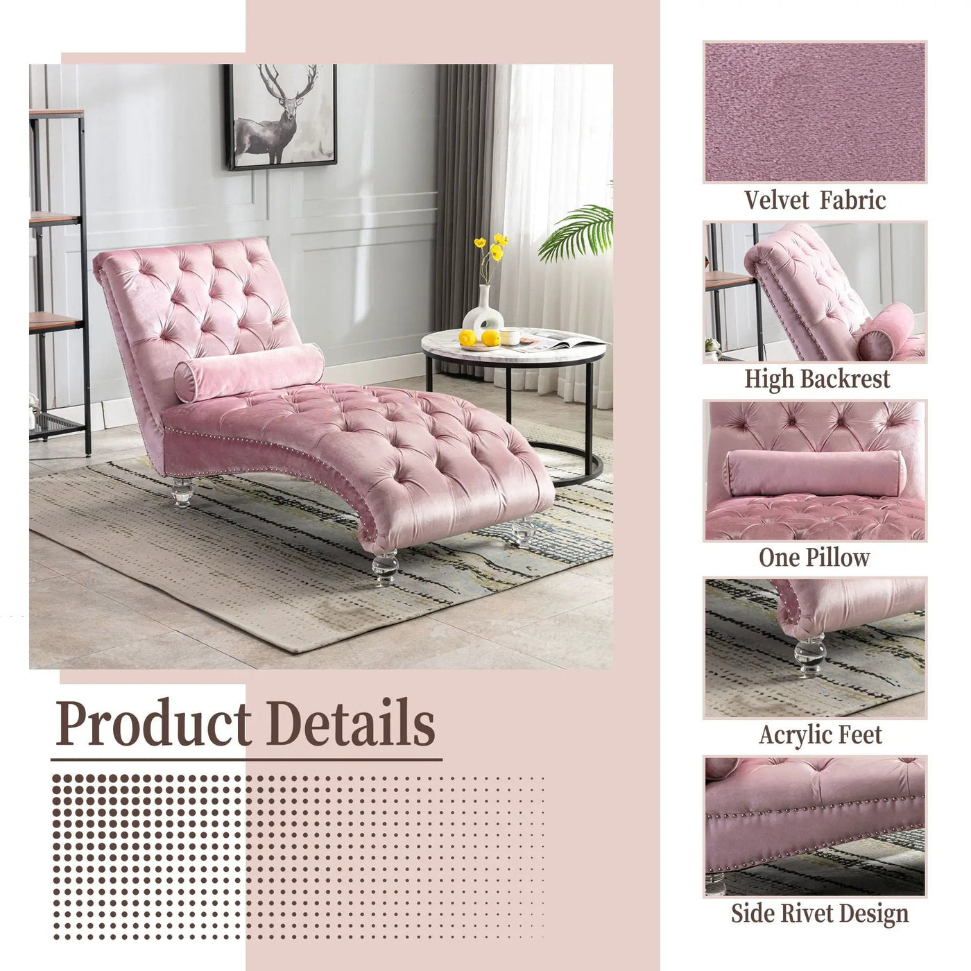 Chaise Lounge Indoor, Button Tufted Upholstered Chaise Lounge Chair With Pillow by Unique Piece Furniture