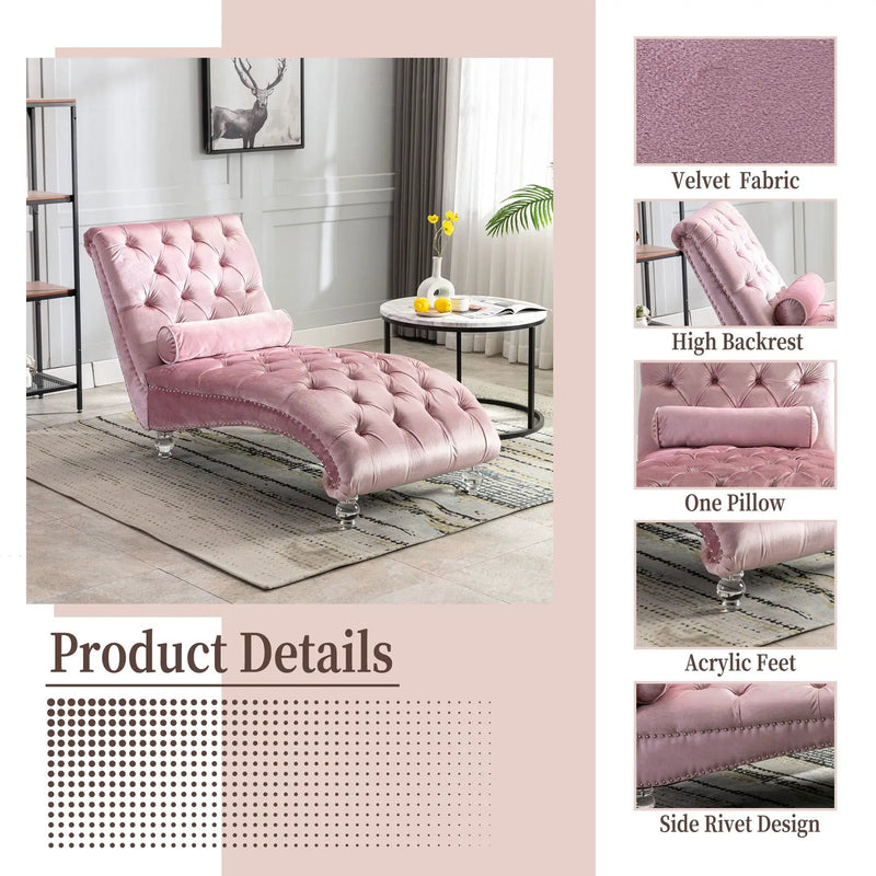 Chaise Lounge Indoor, Button Tufted Upholstered Chaise Lounge Chair With Pillow by Unique Piece Furniture