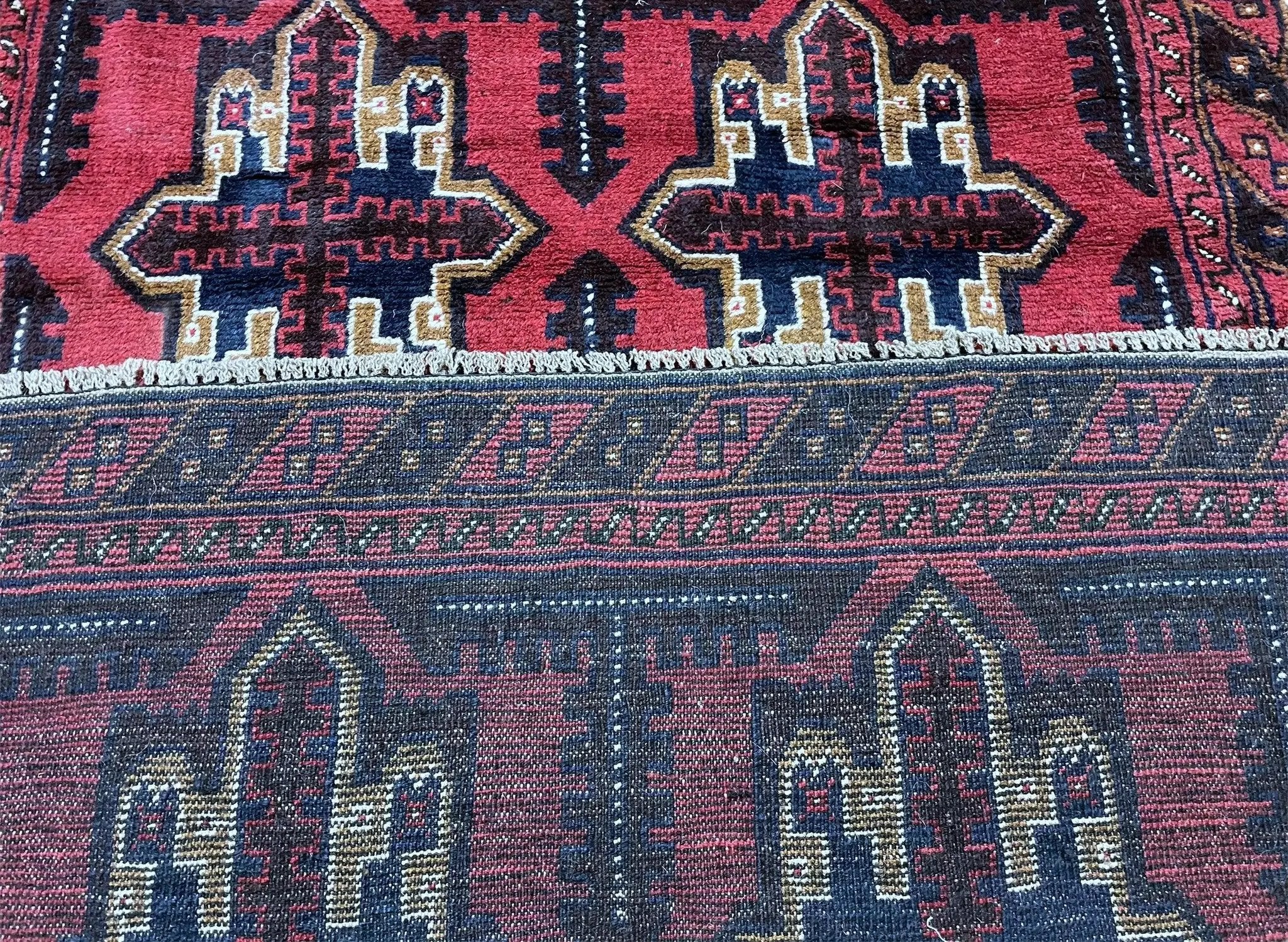 3X5 Vintage Handmade Tribal Wool Rug Balouchi Rug Afghan Rug Red Beige Blue Nice by Jewel Rugs