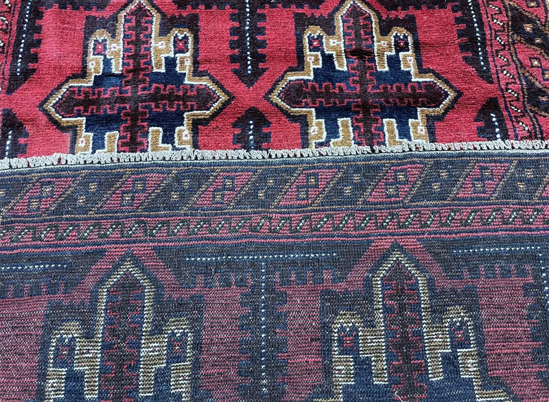 3X5 Vintage Handmade Tribal Wool Rug Balouchi Rug Afghan Rug Red Beige Blue Nice by Jewel Rugs