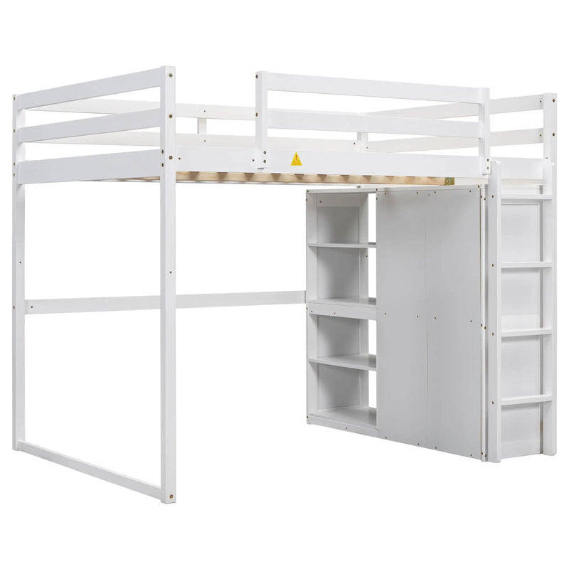 Loft Bed With Built In Wardrobe, Storage Shelves, And LED Light by Unique Piece Furniture