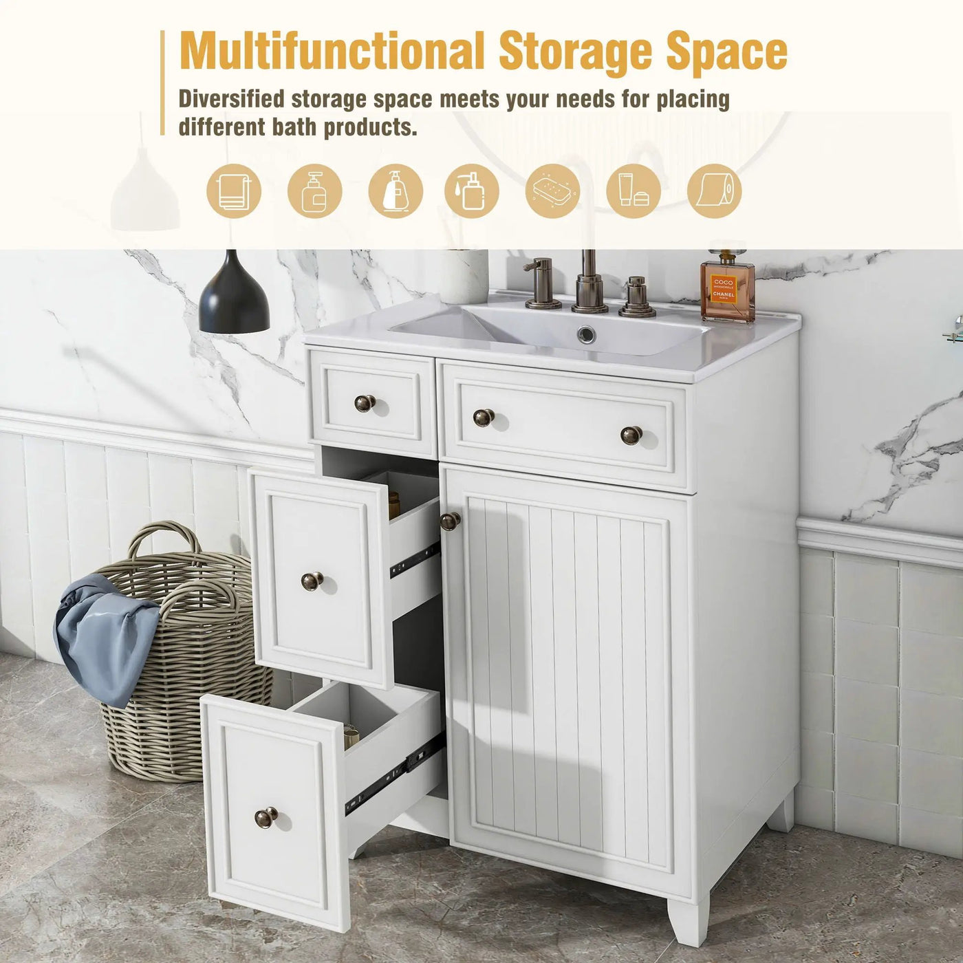 Transitional Style Bathroom Vanity Cabinet With Ceramic Sink by HouseOfZazla