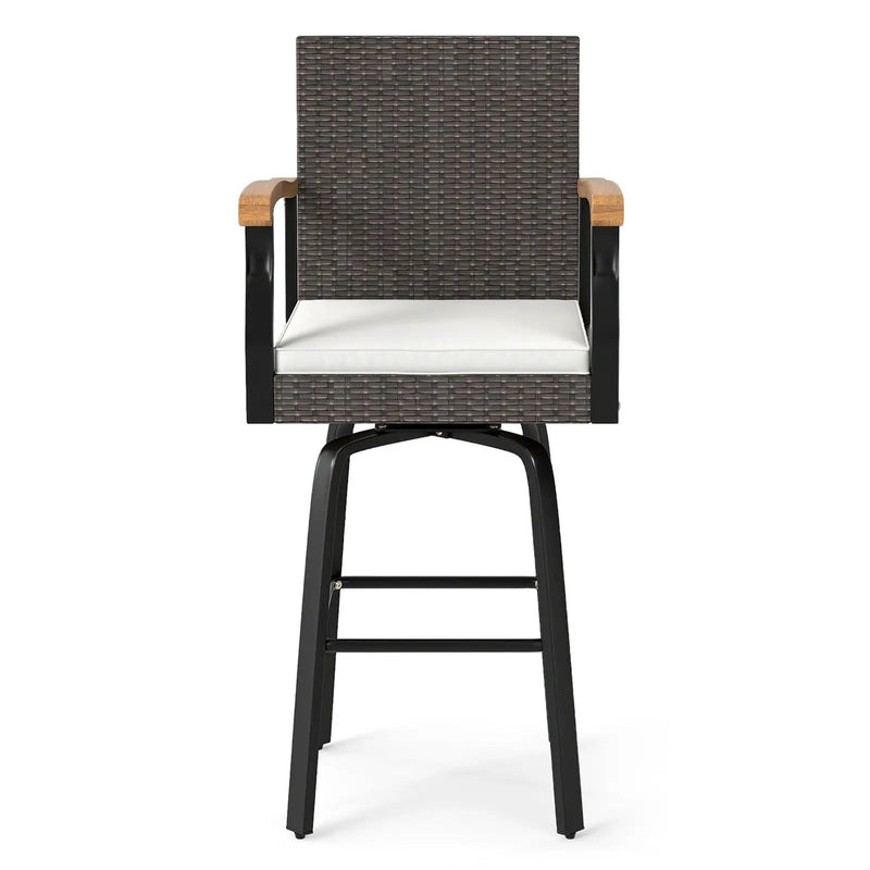 Set of 2 Outdoor 360¬∞ Swivel Bar Stool with Cushion and Acacia Wood Armrests by DirectDeals