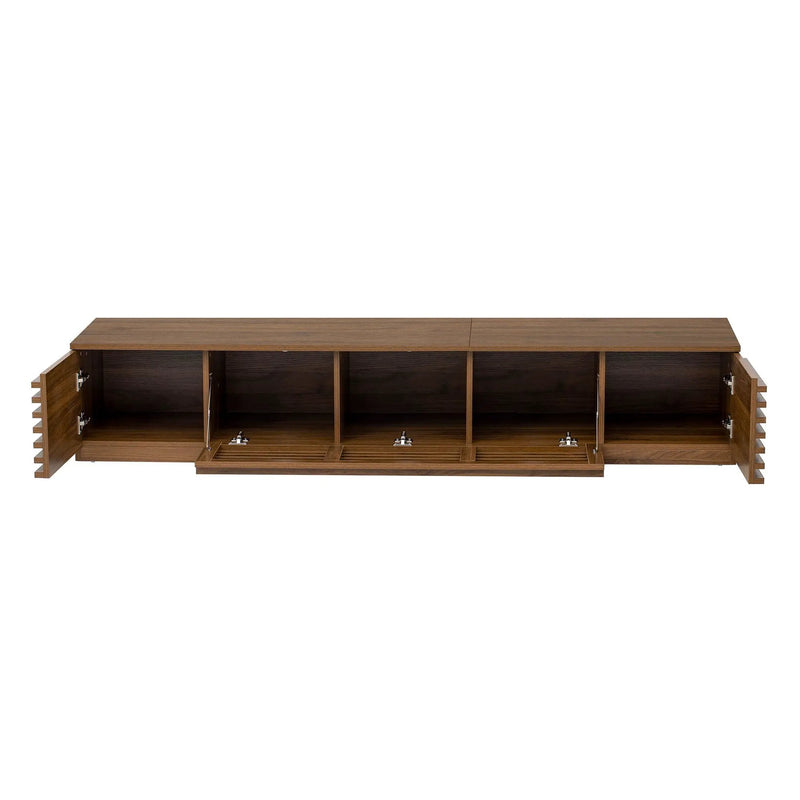 TV Stand for TVs, Entertainment Center with Cable Management and Soft Closing Hinges - Walnut by HouseOfZazla
