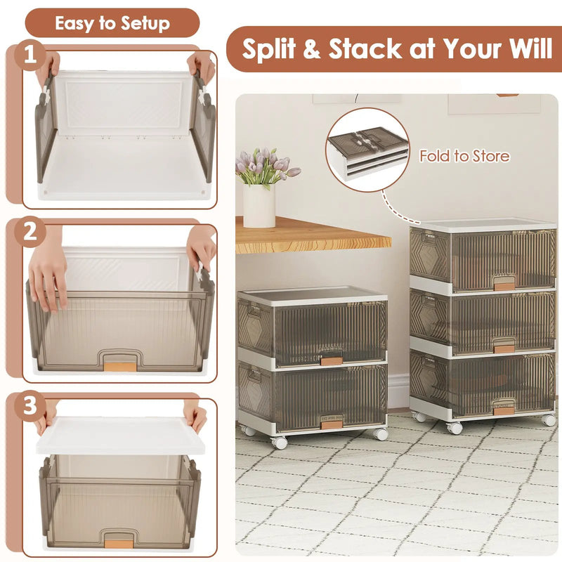 3/4/5/6-Cube Stackable Storage Bins with Detachable Wheels by DirectDeals