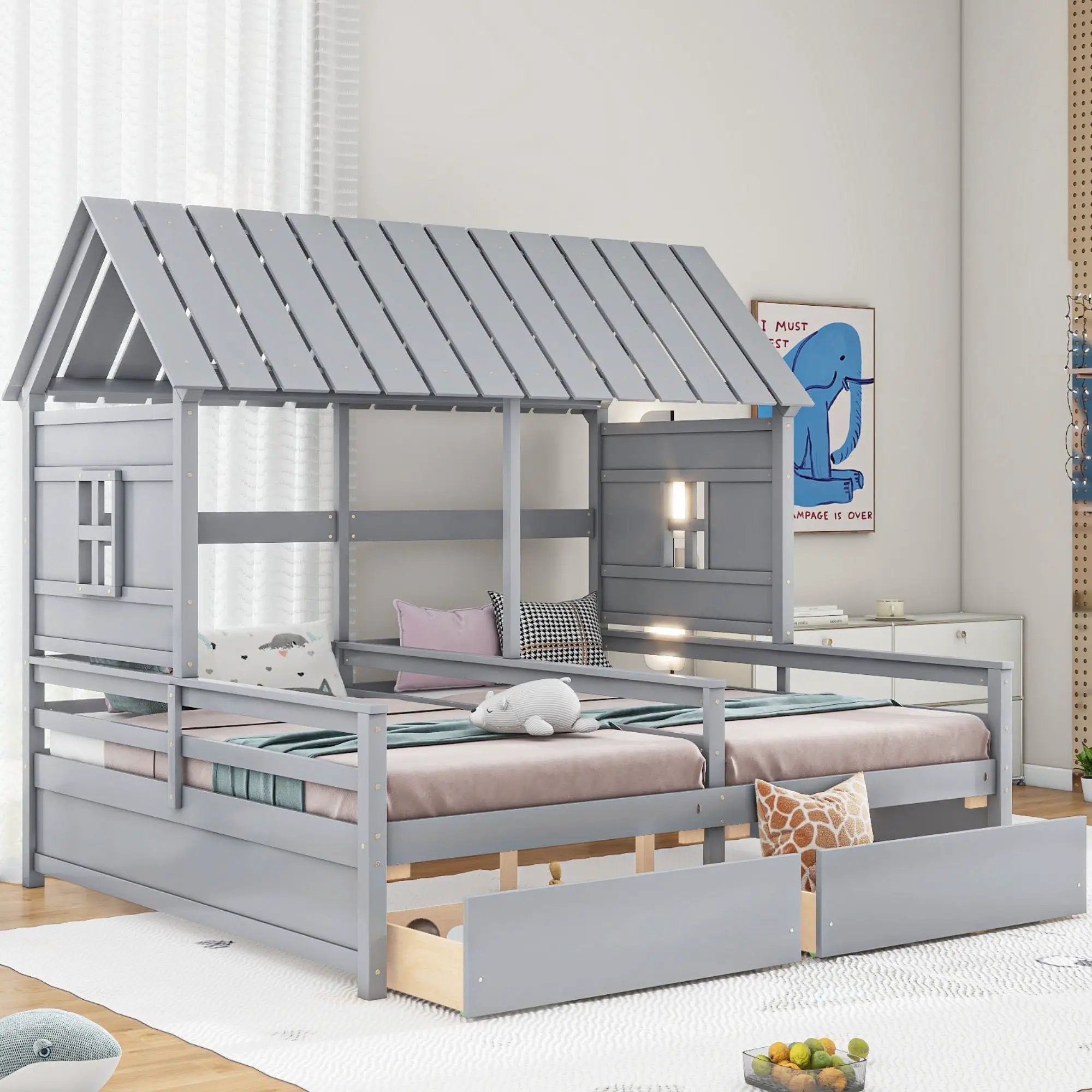 House Platform Beds With 2 Drawers, Side By Side Design by HouseOfZazla