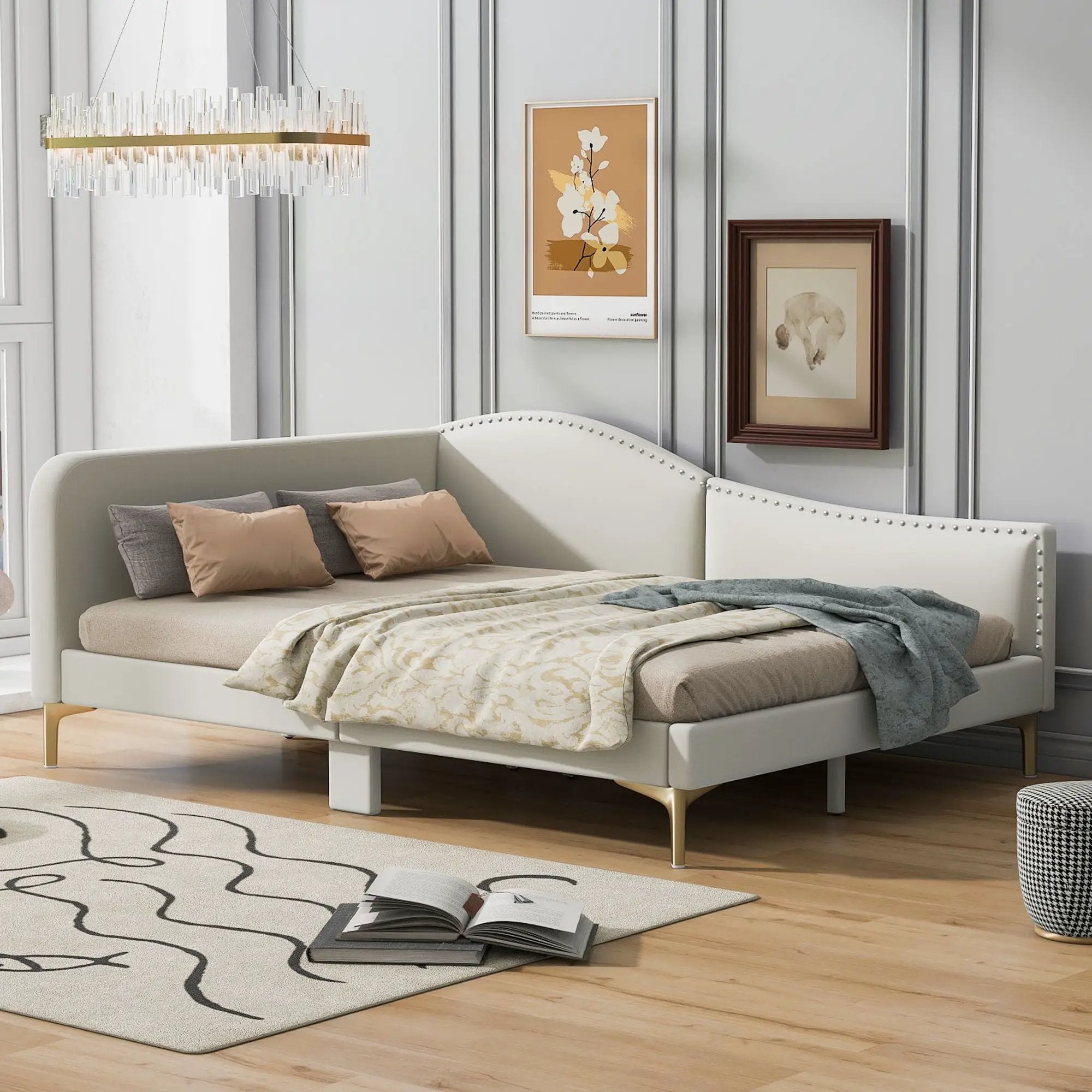 Upholstered Daybed With Headboard And Armrest, Support Legs by HouseOfZazla