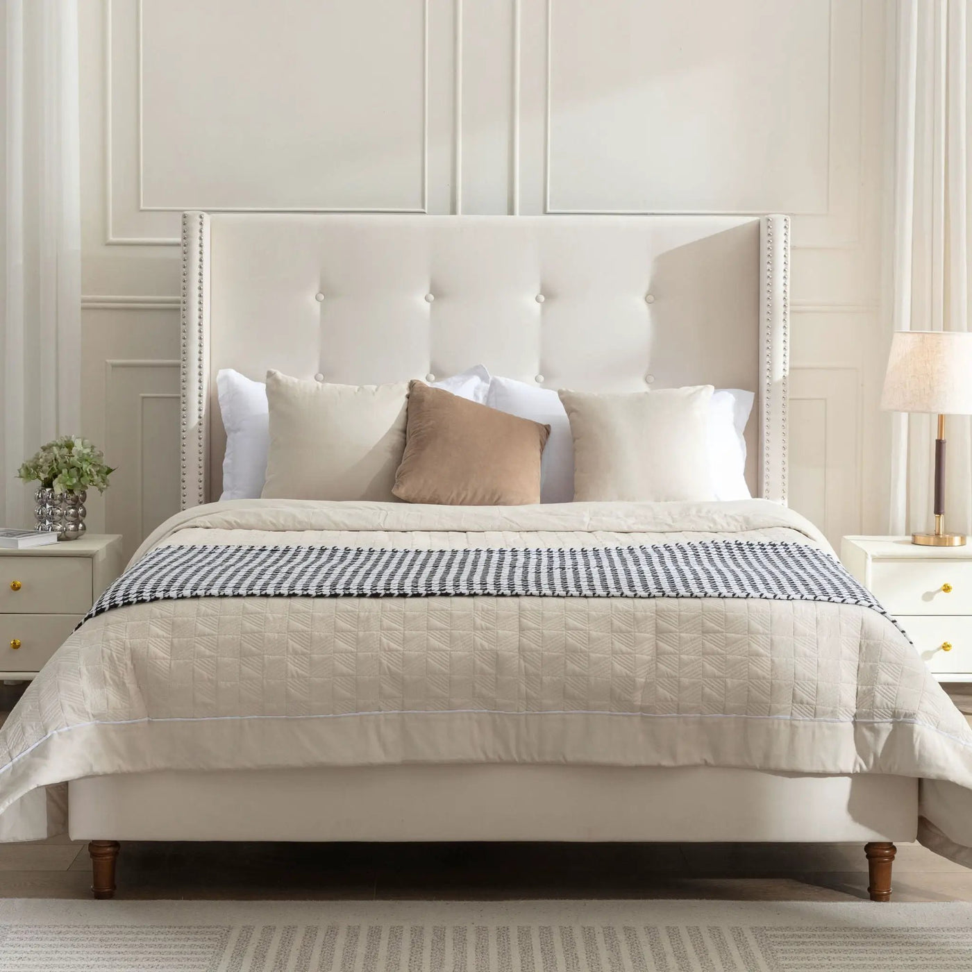 Peyton - Upholstered Bed With 54" High Headboard, Traditional Hand Buttoned Tufting by Unique Piece Furniture