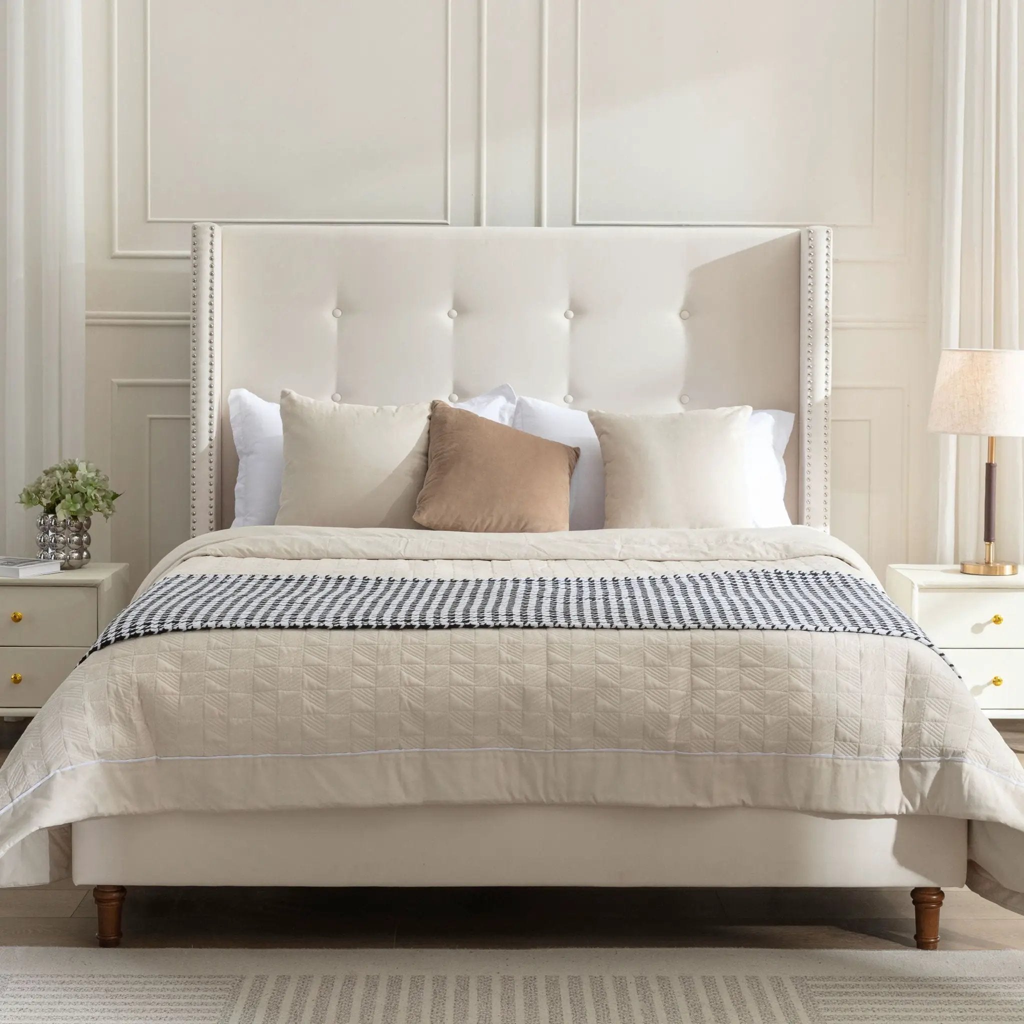 Peyton - Upholstered Bed With 54" High Headboard, Traditional Hand Buttoned Tufting by Unique Piece Furniture