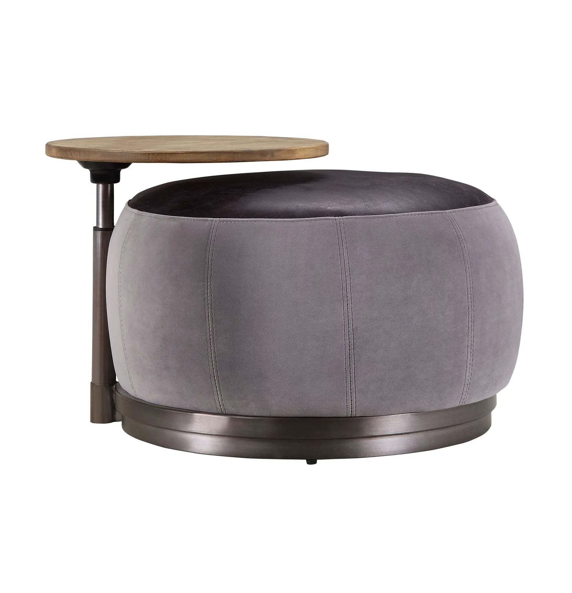Decapree - Ottoman - Antique Slate Top Grain Leather & Gray Velvet by Unique Piece Furniture