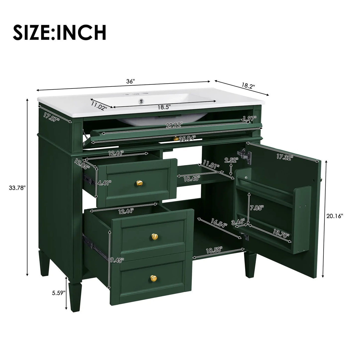 Bathroom Vanity With Top Sink, 2 Drawers And Tip Out Drawer by Unique Piece Furniture