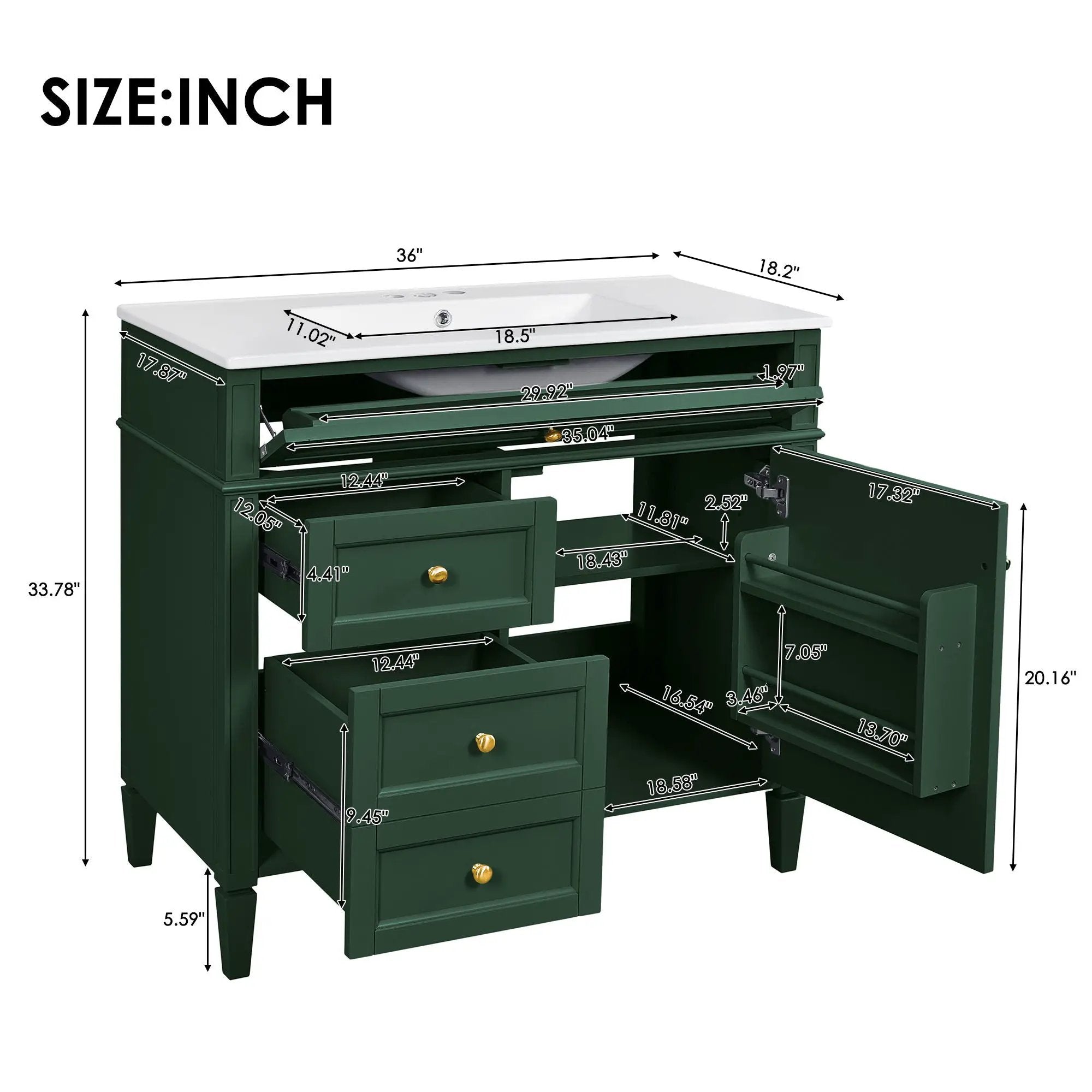 Bathroom Vanity With Top Sink, 2 Drawers And Tip Out Drawer by Unique Piece Furniture