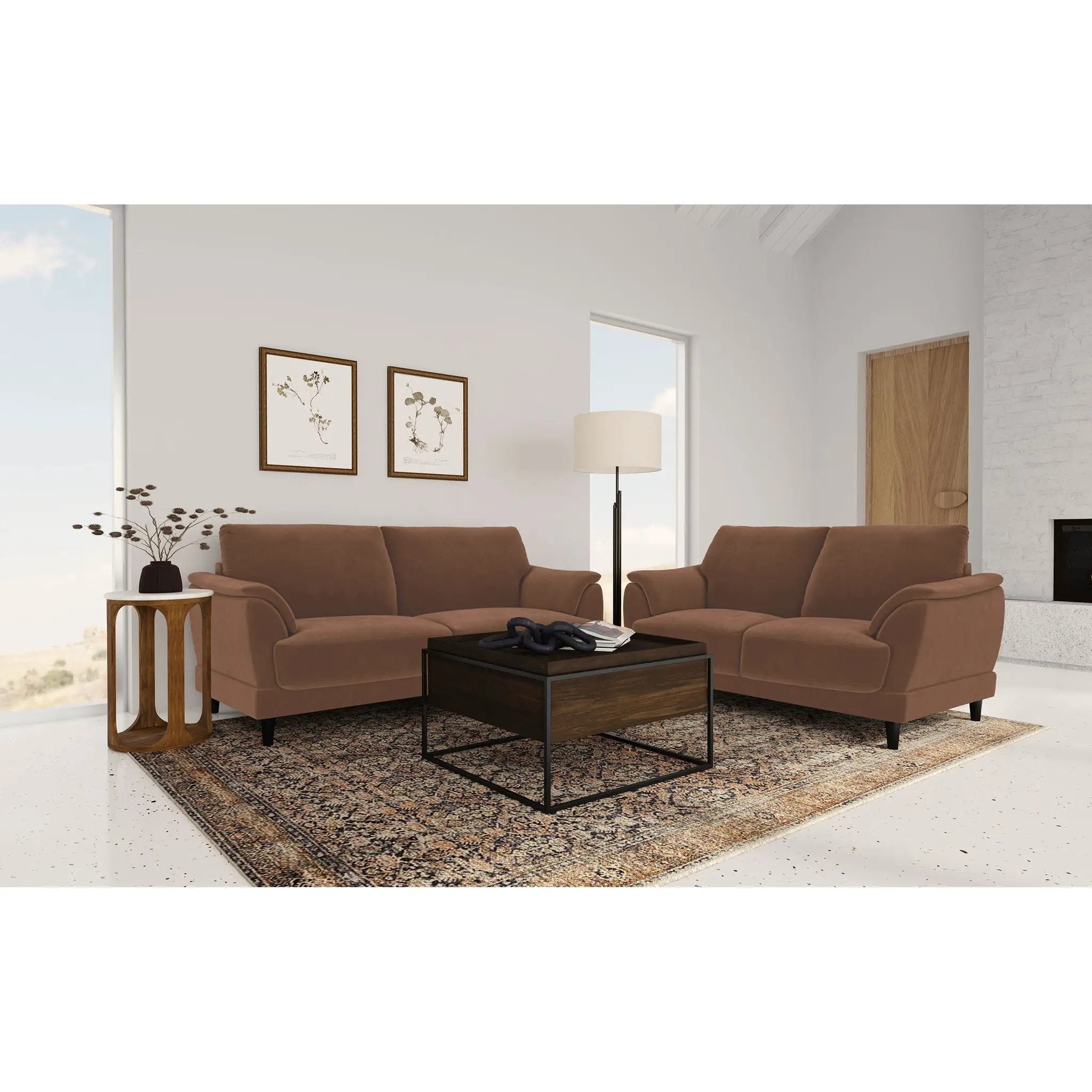 Dania - 2 Piece Upholstered Crescent Arm Sofa Set - Rust by HouseOfZazla