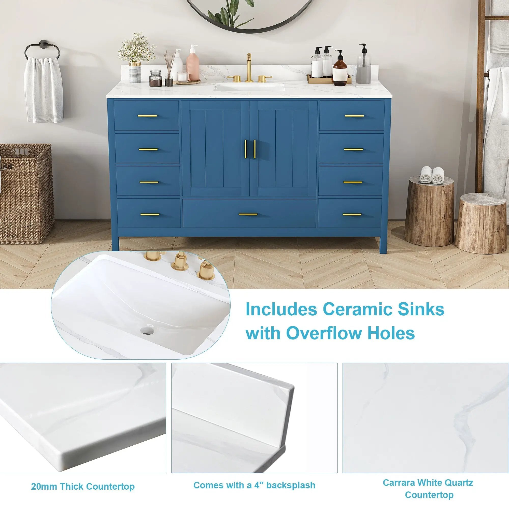 60" Modern Solid Wood Bathroom Vanity with Sink by HouseOfZazla