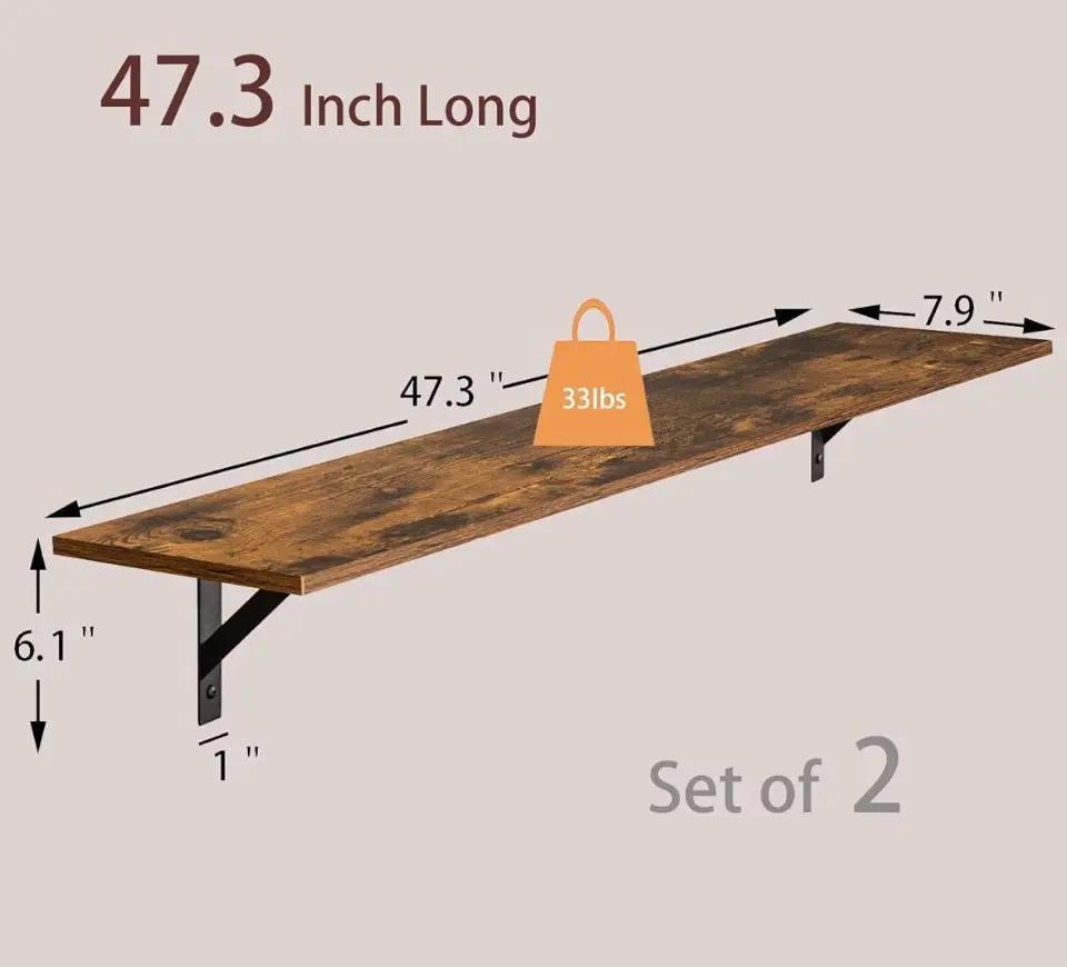 Open box DINZI LVJ Long Wall Shelves, 47.3lnch Wall Mounted Shelves Set of 2, Extra Large Wall Storage Ledges with Sturdy Metal Brackets for Living Ro by Selzalot