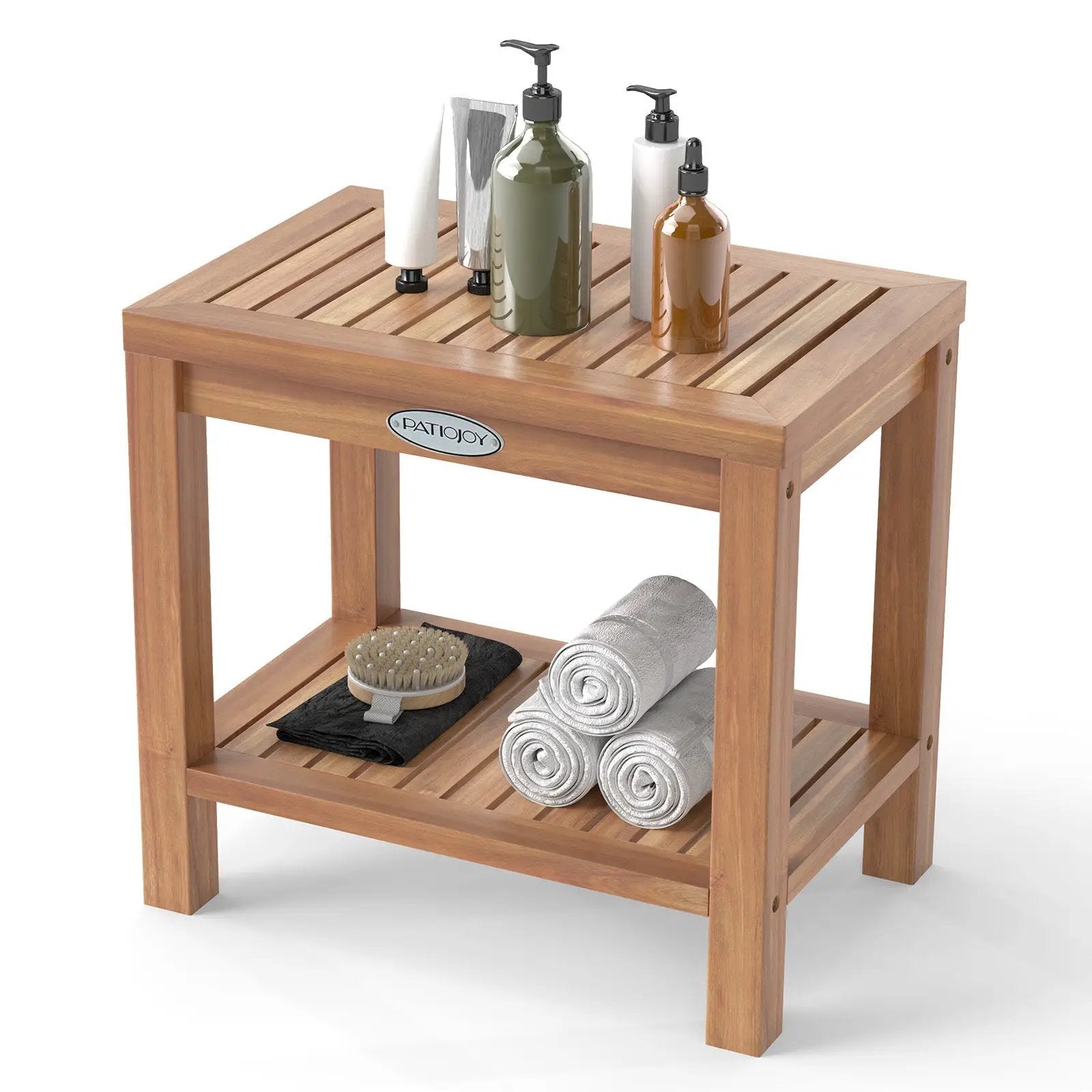19 Inch Teak Wood Shower Bench Inside Shower Stool with Storage Shelf by DirectDeals