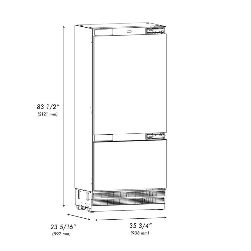 ZLINE 36" Panel Ready Built-In Bottom Freezer Refrigerator,Water Dispenser, Ice Maker, RBIT-36 by Farmhouse Kitchen and Bath