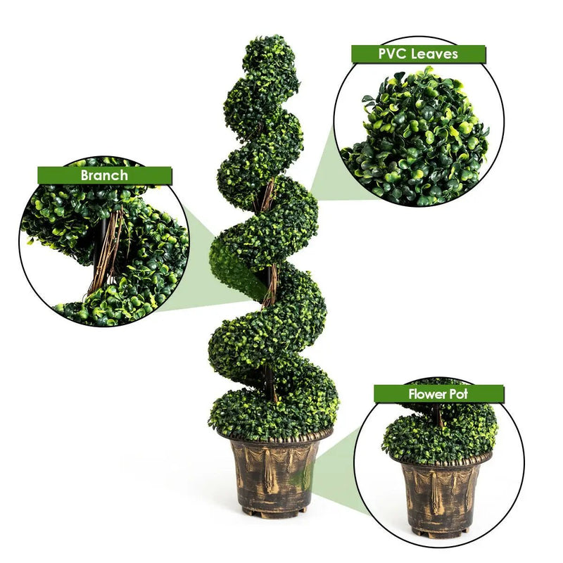 2 Pieces 4 Feet Artificial Décor Green Boxwood Spiral Tree Set by DirectDeals