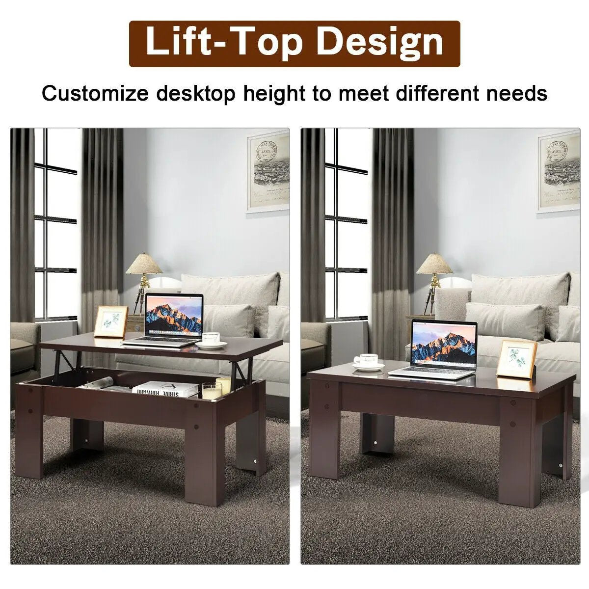 Lift Top Coffee Pop-UP Cocktail Table, photo 4 of 16