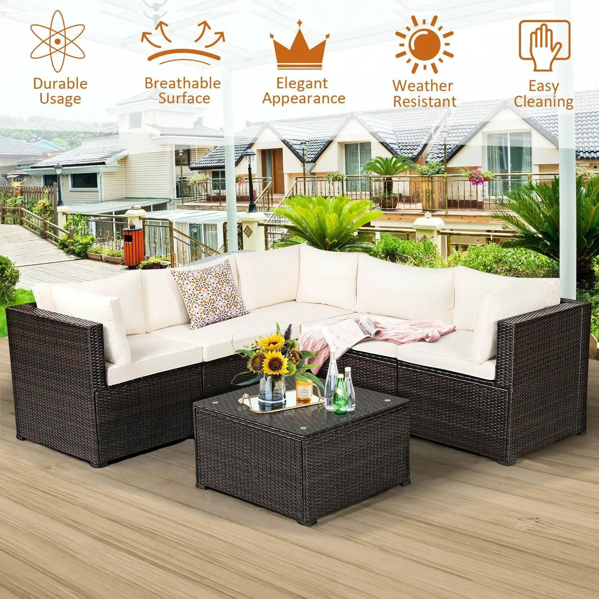 6 Pieces Patio Furniture Sofa Set with Cushions for Outdoor, photo 7 of 40