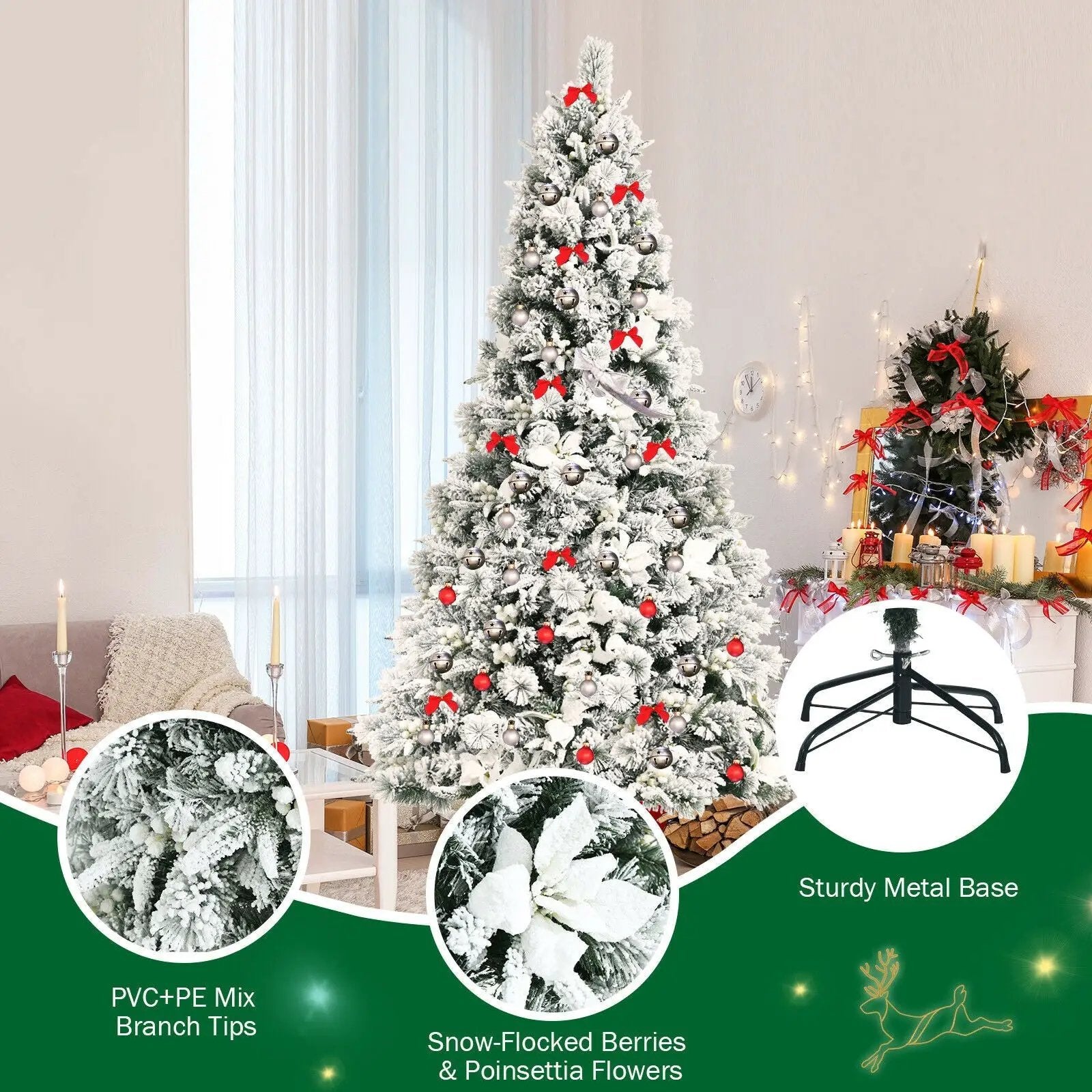 7 Feet Snow Flocked Christmas Tree with Poinsettia Flowers by DirectDeals
