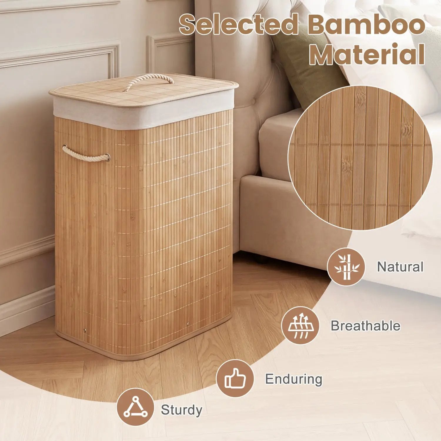 19 Gallon Bamboo Laundry Hamper with Removable Liner by DirectDeals