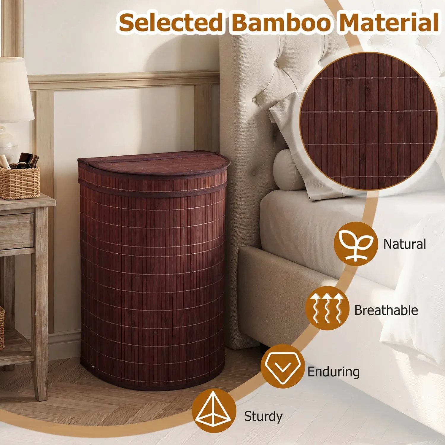 19 Gallon Bamboo Laundry Hamper with Zippered Lid by DirectDeals